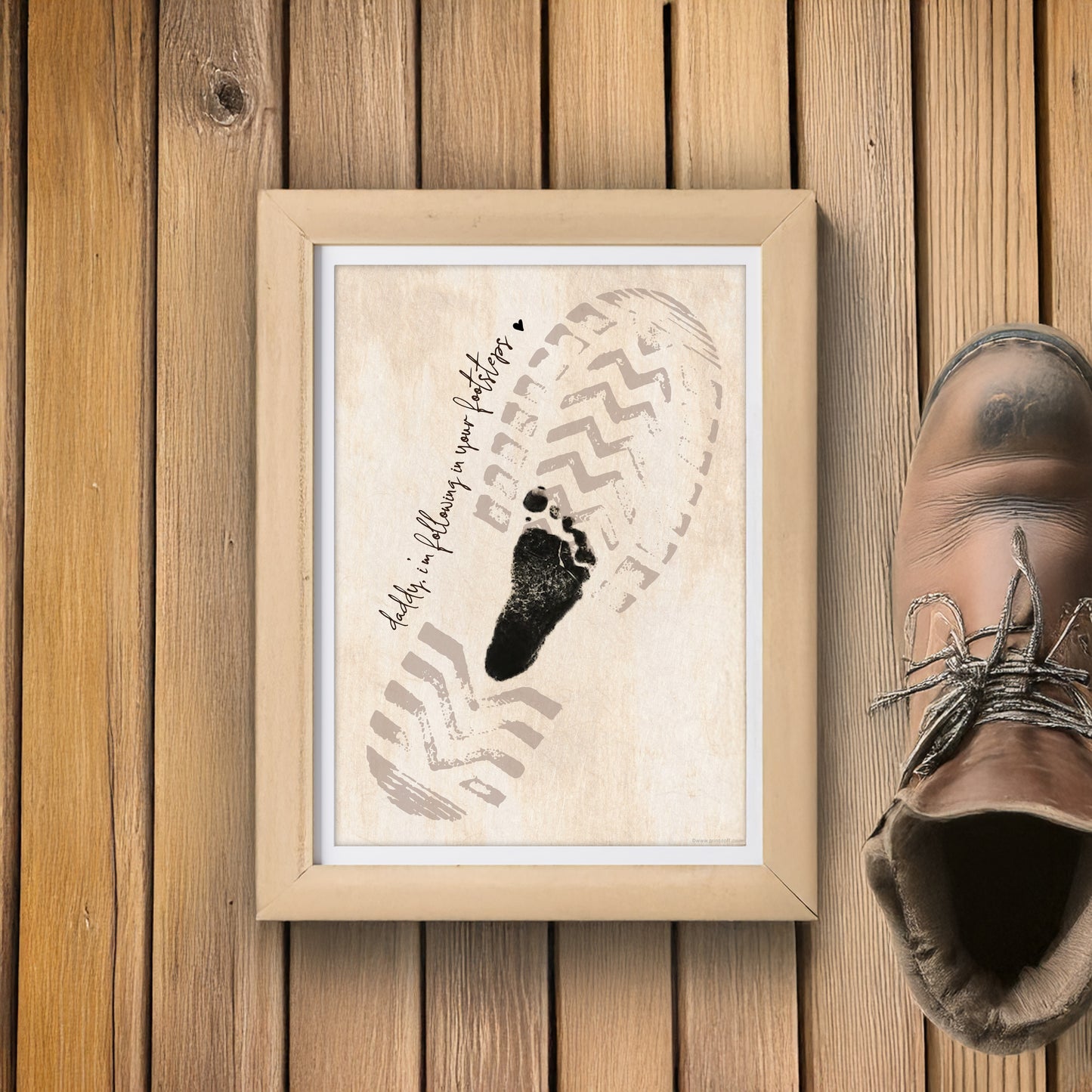 Daddy I'm Following in your Footsteps / Father's Day Dad / Boot Footprint Art / Kids Baby Toddler / Keepsake Craft DIY Card Print 0227