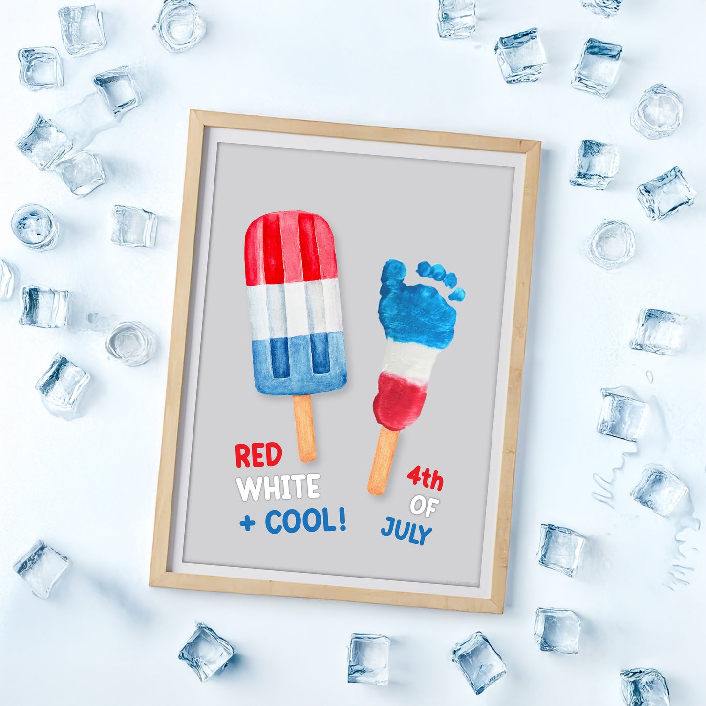 4th of July Independence Day / Footprint Handprint Craft Art / USA America / Kids Baby Toddler Keepsake Memory Card / Print It Off 0518