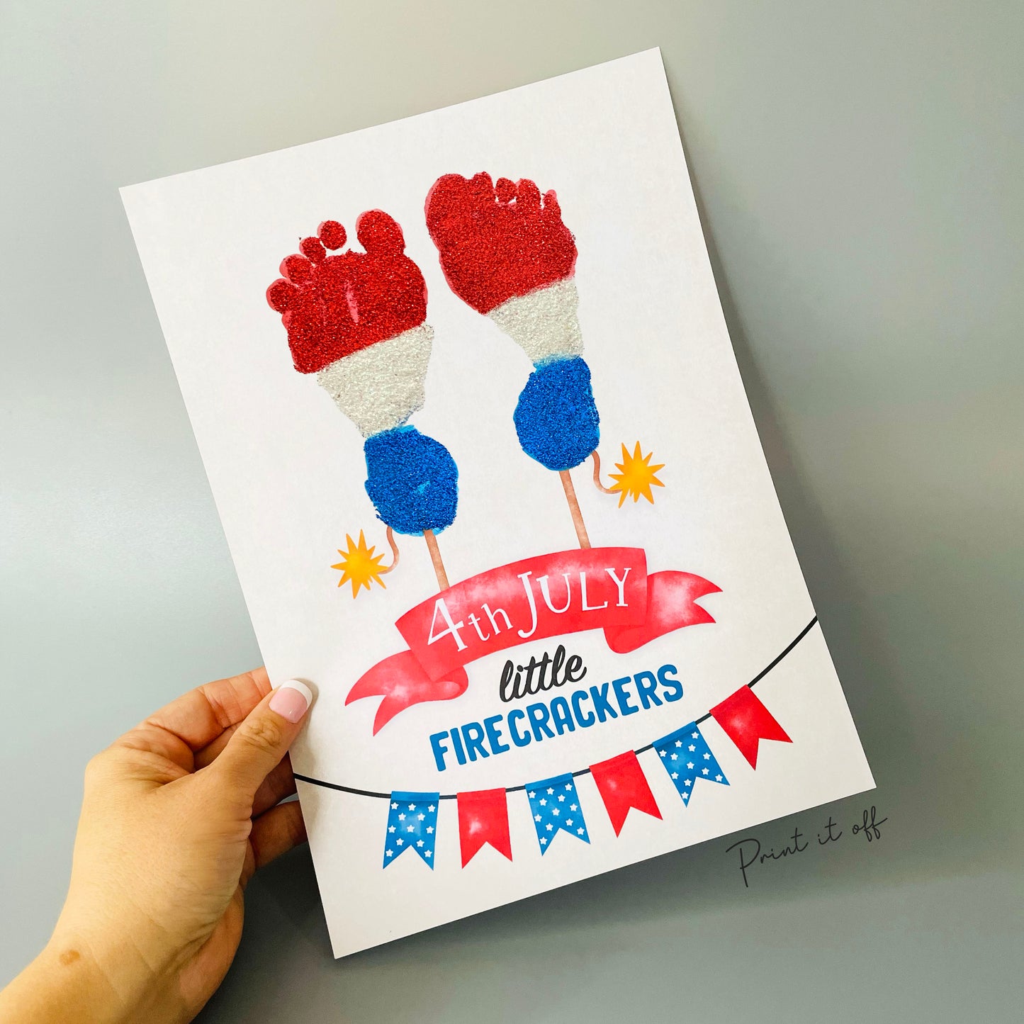 Firecrackers 4th of July / Footprint Handprint Art Craft / First Independence Day USA America / Child Kids Baby Toddler / Print It Off 0528