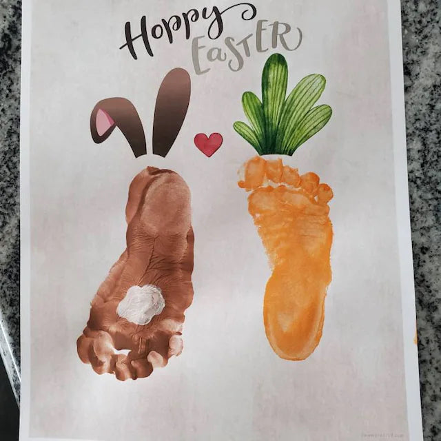 Hoppy Happy Easter/ Bunny Carrot / Footprint Handprint Art Craft / Foot Feet / Kids Baby Toddler / Activity Gift Card / PRINT IT OFF 0431