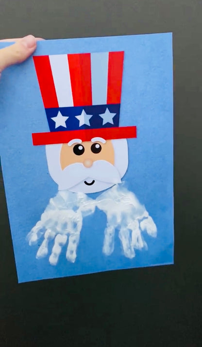 Uncle Sam Handprint Art / Craft Activity Card / Happy 4th of July Independence Day USA America / Child Kids Baby Toddler / Print It Off 0513