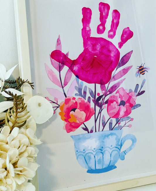 Handprint Teacup / Flower Hand Art / Kids Baby Toddler / Nursery Decor Mother's Day / Keepsake Craft Gift DIY Card / Printable Print 0180