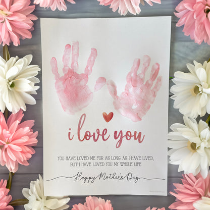 Happy Mother's Day I Love You / Footprint Handprint Feet Foot Art Craft / Kids Baby Toddler / Keepsake DIY Card / Print It Off 0854