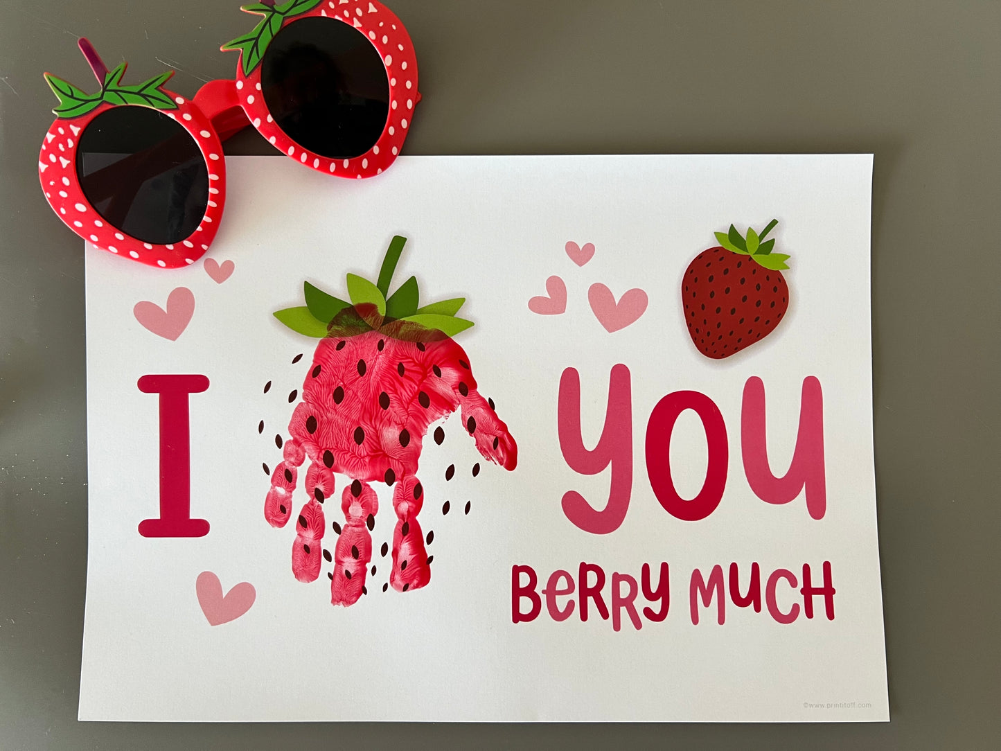 I Love You Berry Much / Happy Valentine's Day / Footprint Handprint DIY Craft Art Card / Baby Kids Toddler / Print it Off 0678
