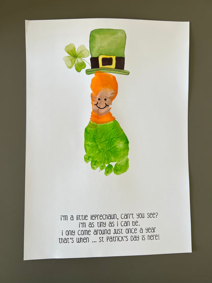 Leprechaun Footprint St Patrick's Day Craft Art Poem / DIY Activity Card Baby Kids Handprint Hand Foot Printable / Print it Off 0694