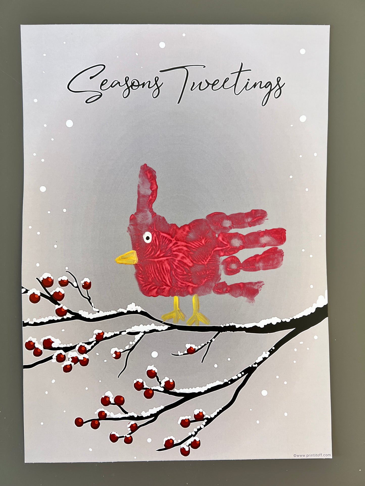 Seasons Tweetings / Christmas Robin Cardinal Bird / Xmas Handprint Art / Printable / Baby Toddler Hand  / Craft Keepsake Print Card 0132