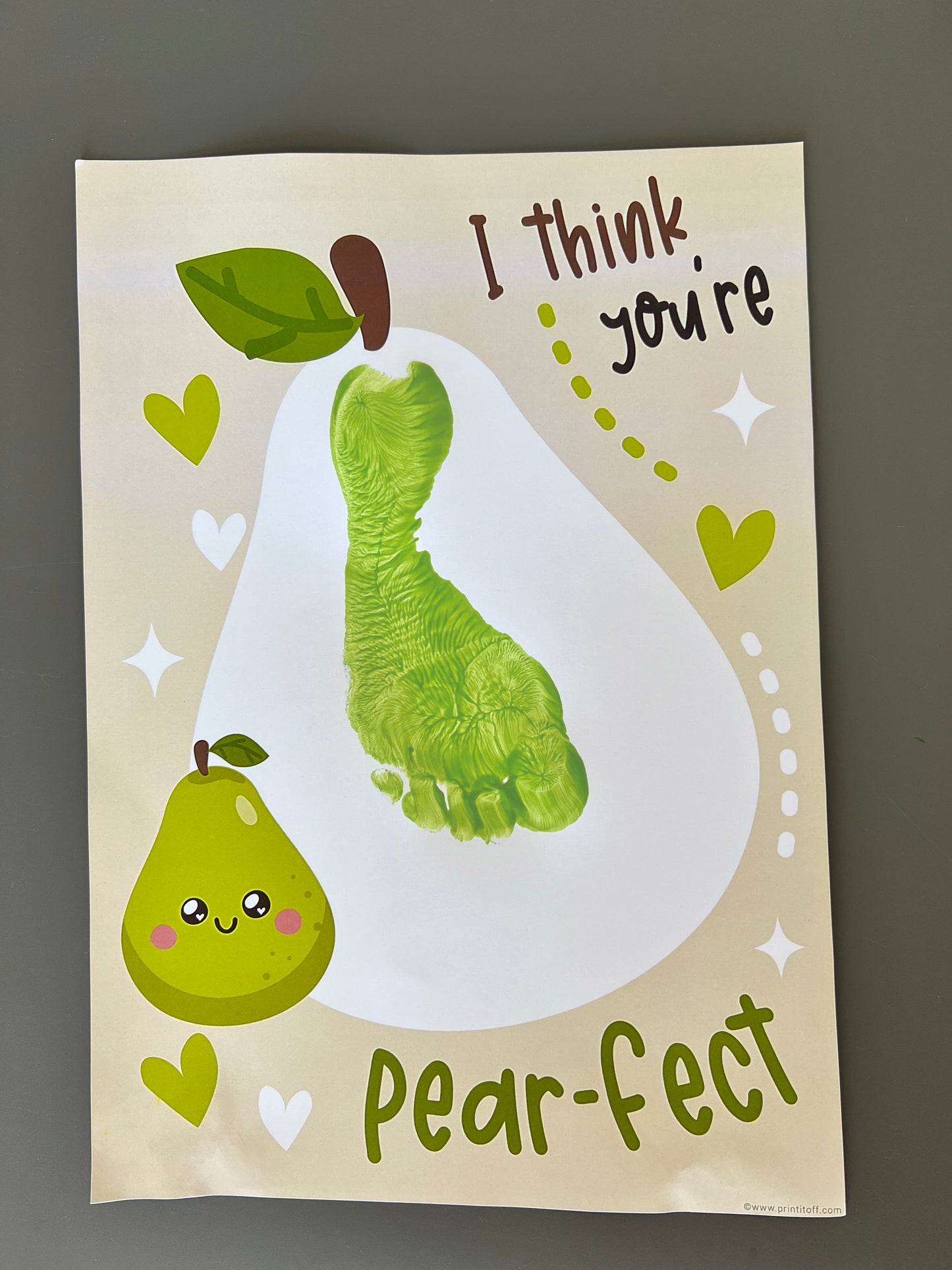 Think you're Pear-Fect Perfect / Handprint Footprint Art / Happy Valentine's Day / DIY Card Craft / Kids Baby Toddler / Print it Off 0825