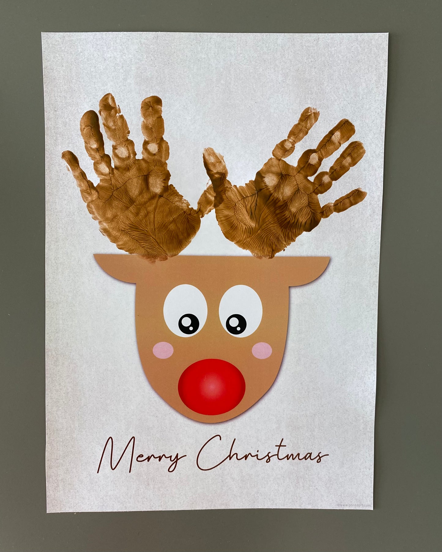 Merry Christmas Reindeer / Christmas Xmas Handprint Art Craft / Baby Kids Toddler Hands  / Xmas Craft Keepsake Memory Print Card 0095