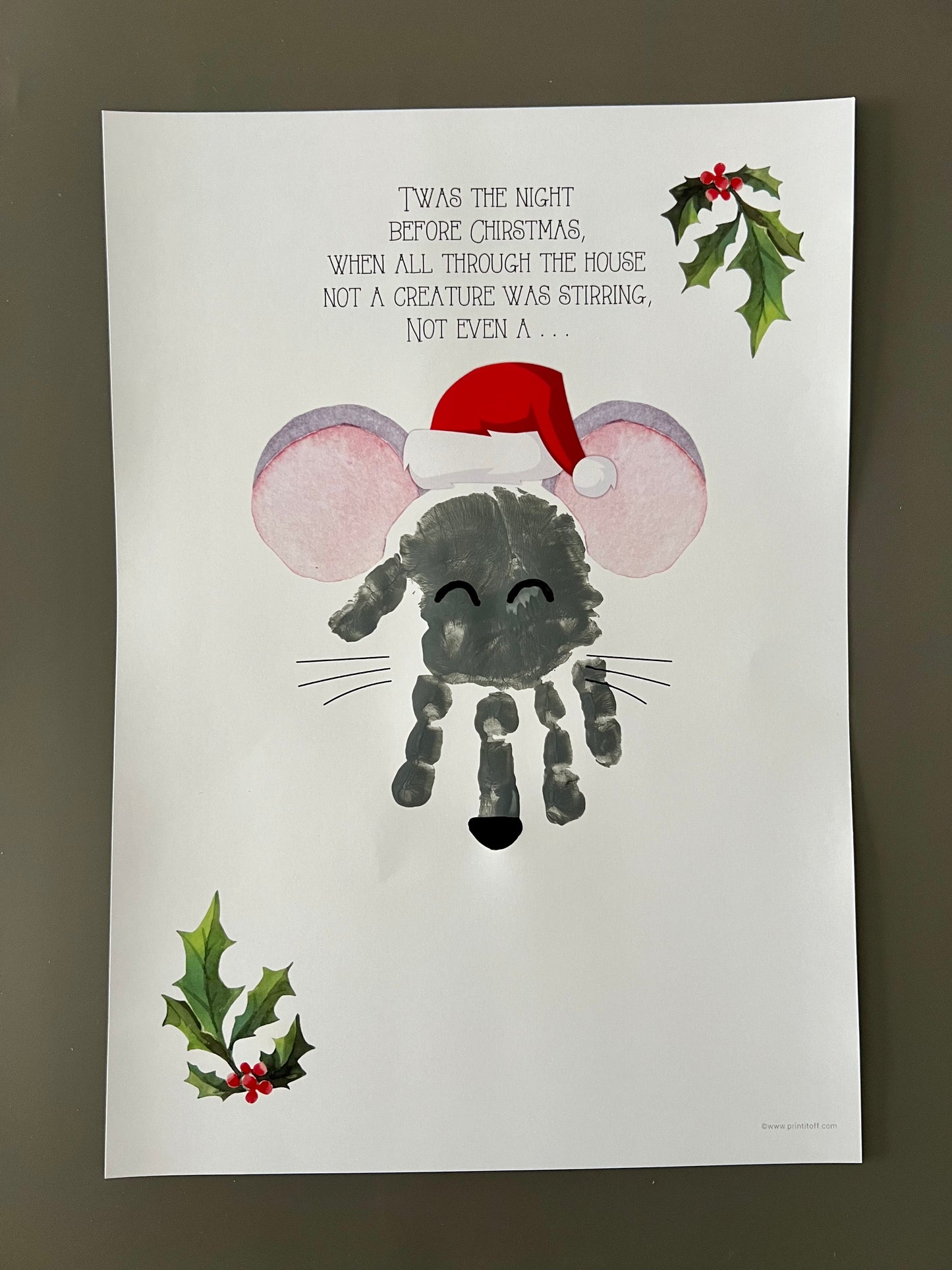 Mouse Christmas / Night Before Xmas Handprint Footprint Art Craft / Baby Kids Hand Foot Keepsake Gift Print Activity Card PRINT IT OFF 0629