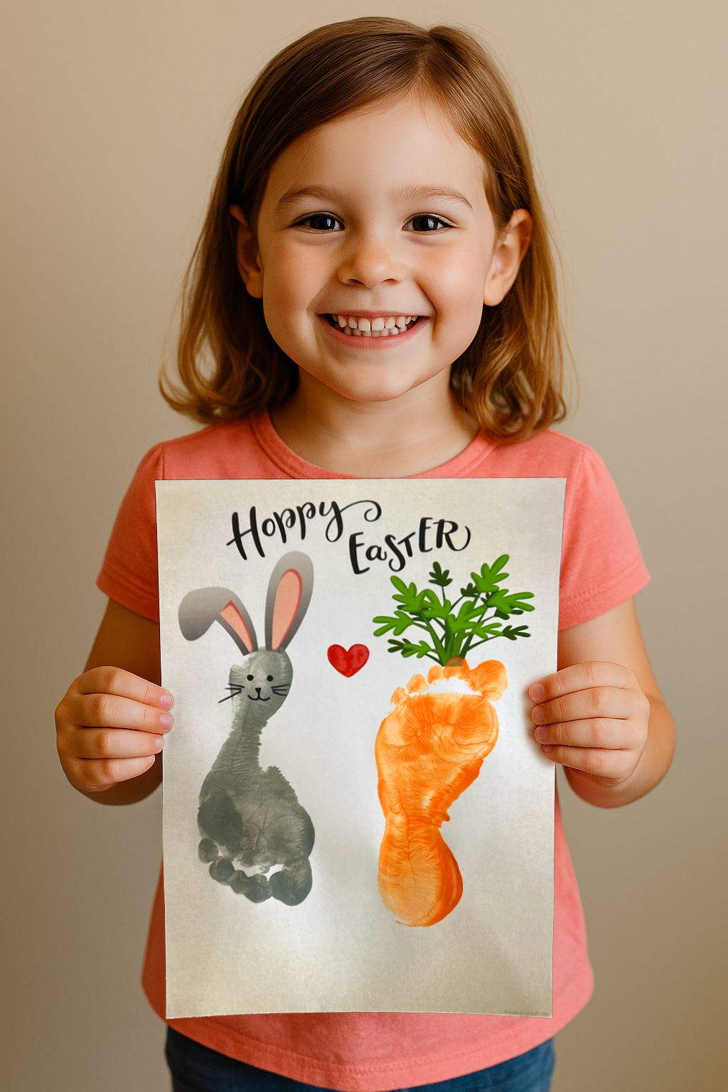 Hoppy Happy Easter Bunny Carrot / Footprint Handprint Hand Feet Foot Art Craft / Kids Baby Toddler / Keepsake DIY Card / Print It Off 0839