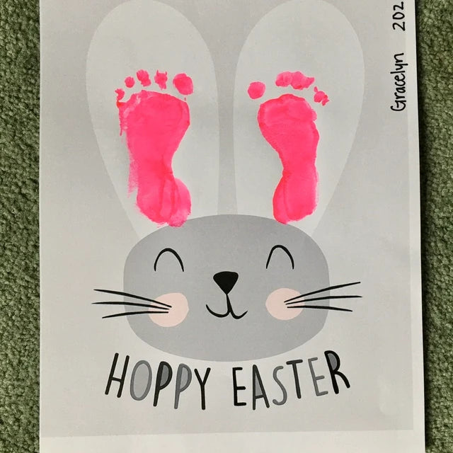 Hoppy Easter / Footprint Handprint Art / Cute Bunny Feet / Happy Easter / Kids Baby Toddler / Keepsake Craft DIY Card Print it off 0063