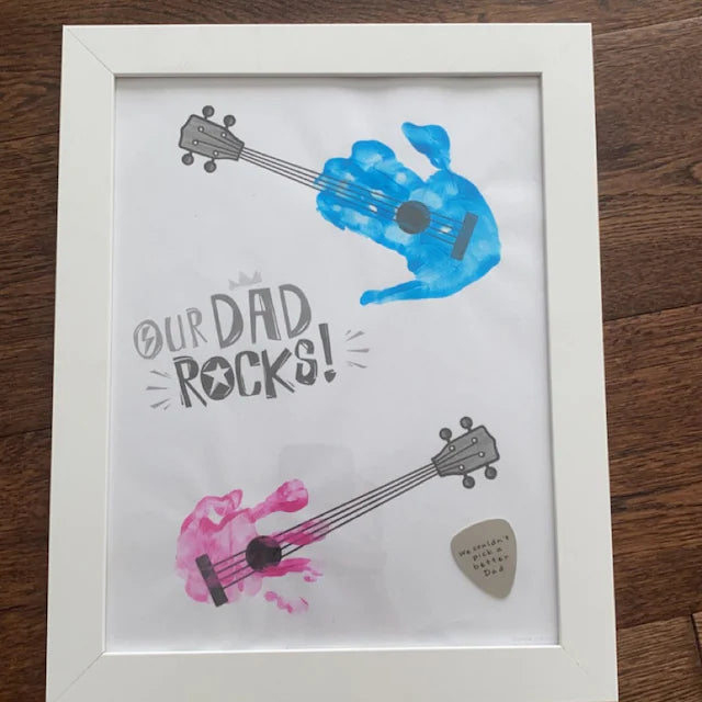 Handprint Art Craft / Our Dad Rocks Guitar / Father's Day Birthday / Kids Baby Toddler / Keepsake Memory Craft DIY Card / Print Card 0262