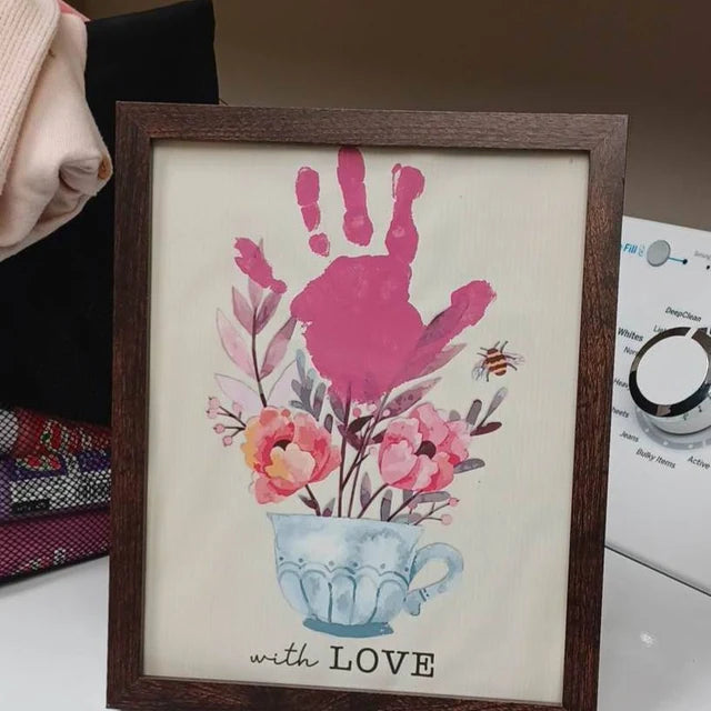 Teacup Flowers With Love / Handprint Art / Happy Valentine's Day / Birthday Gift Card / Hand DIY Craft Art Baby Kids / Print It Off 0379