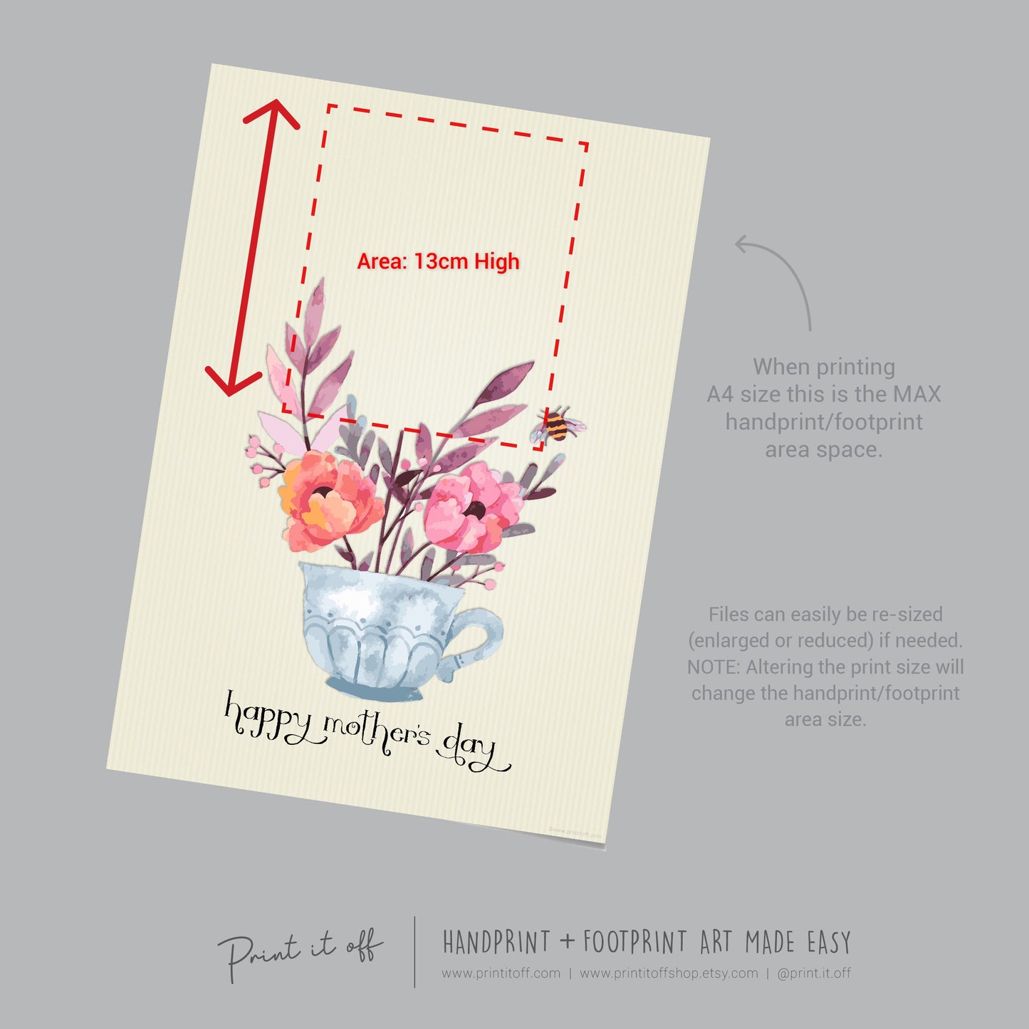 Handprint Teacup 2023 / Mother's Day Mom Mum / Footprint Craft Art / Kids Baby Toddler / DIY Keepsake Activity Card Gift Print It Off 0199