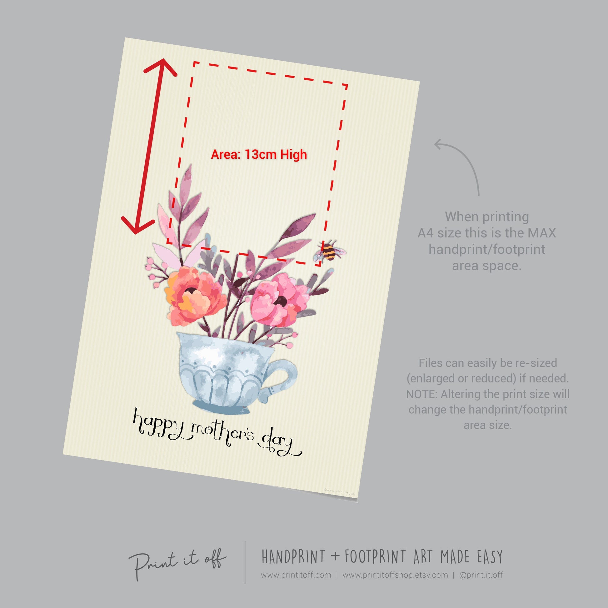 Handprint Teacup 2023 / Mother's Day Mom Mum / Footprint Craft Art / Kids Baby Toddler / DIY Keepsake Activity Card Gift Print It Off 0199