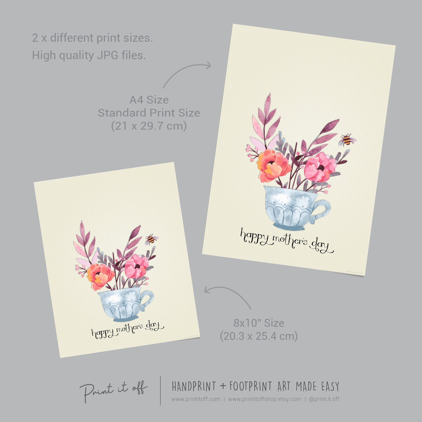 Handprint Teacup 2023 / Mother's Day Mom Mum / Footprint Craft Art / Kids Baby Toddler / DIY Keepsake Activity Card Gift Print It Off 0199