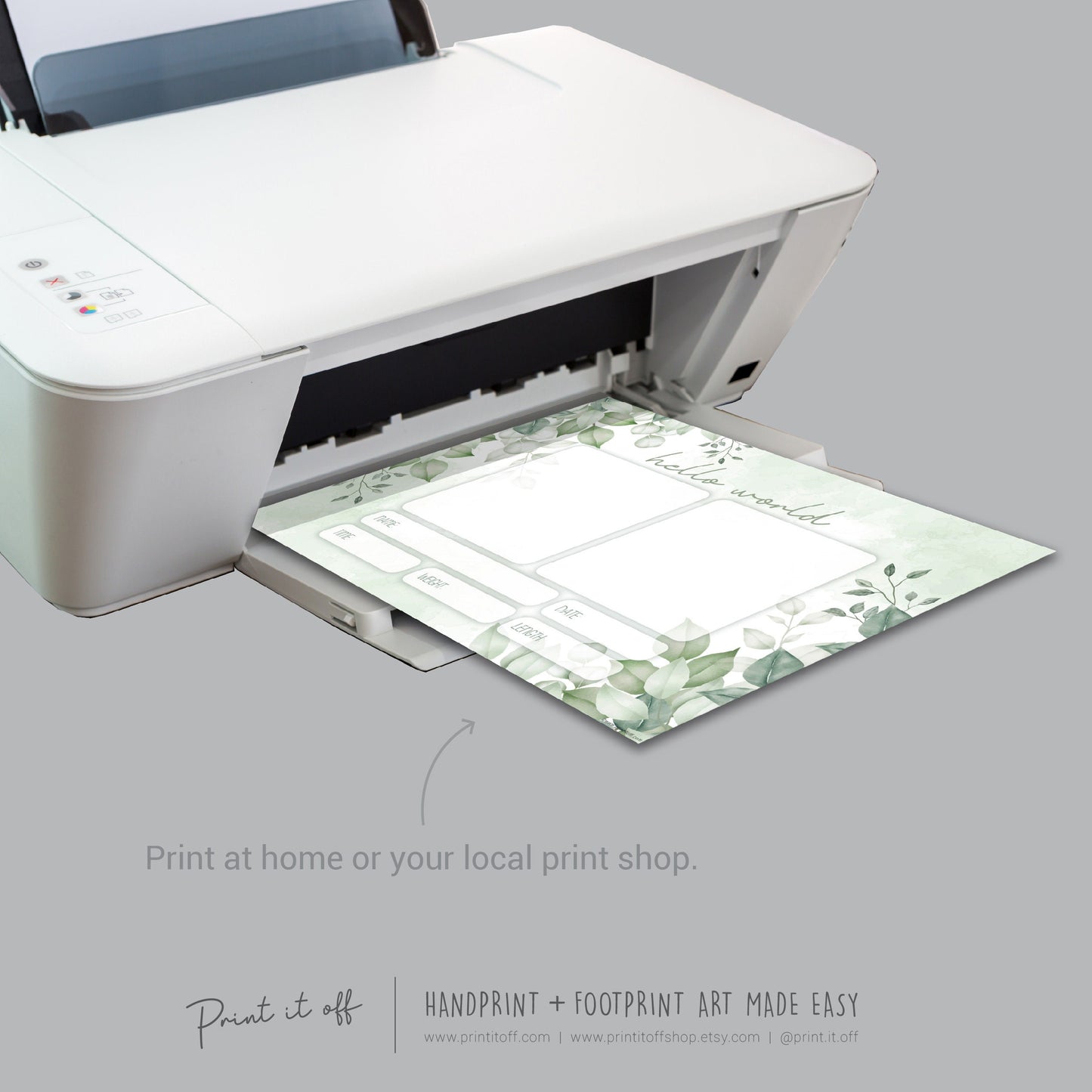 Hello World Handprint Footprint Art / Baby Newborn Announcement Keepsake Girl Boy Nursery Memory Sign / Print It Off