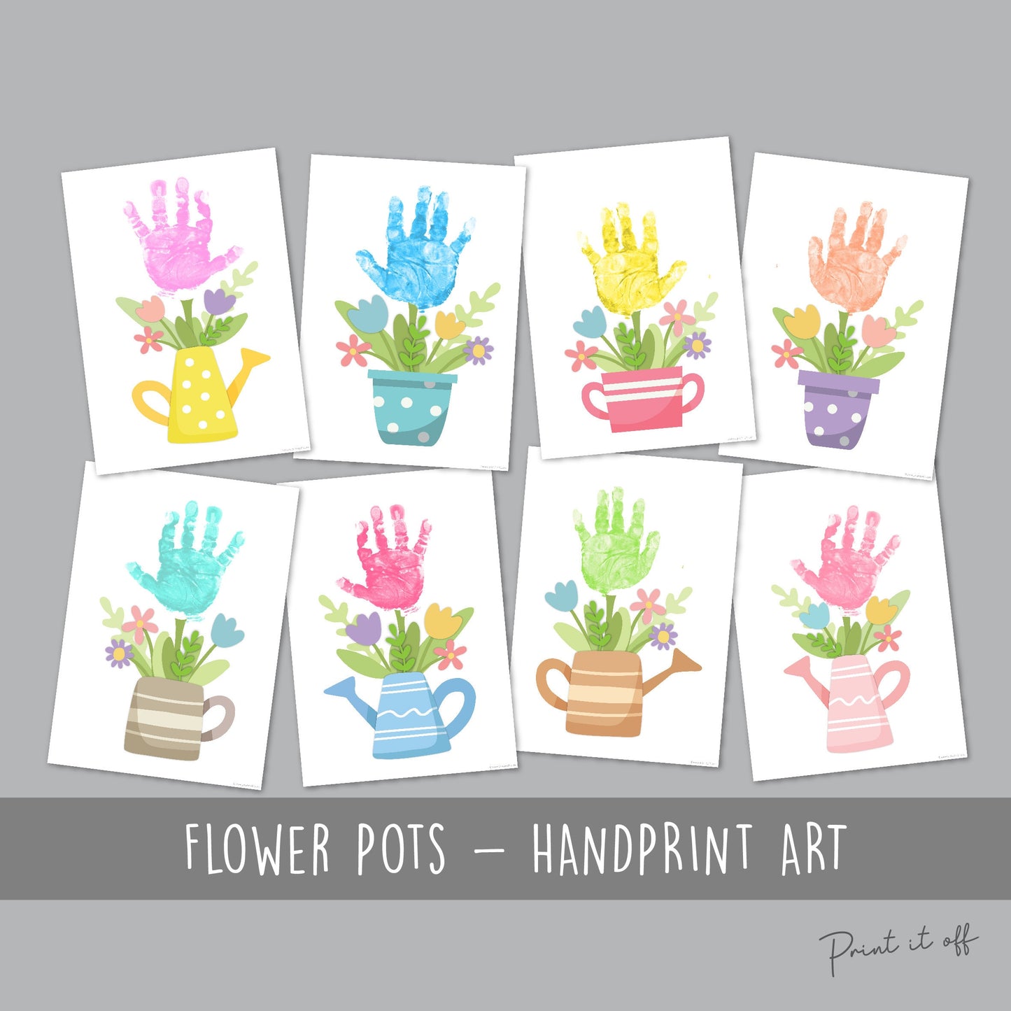 Flower Pots Handprint Hand Hands Art Craft / Mother's Day Mom Mum / Kids Baby Toddler / Keepsake DIY Gift Card / Print It Off 0862