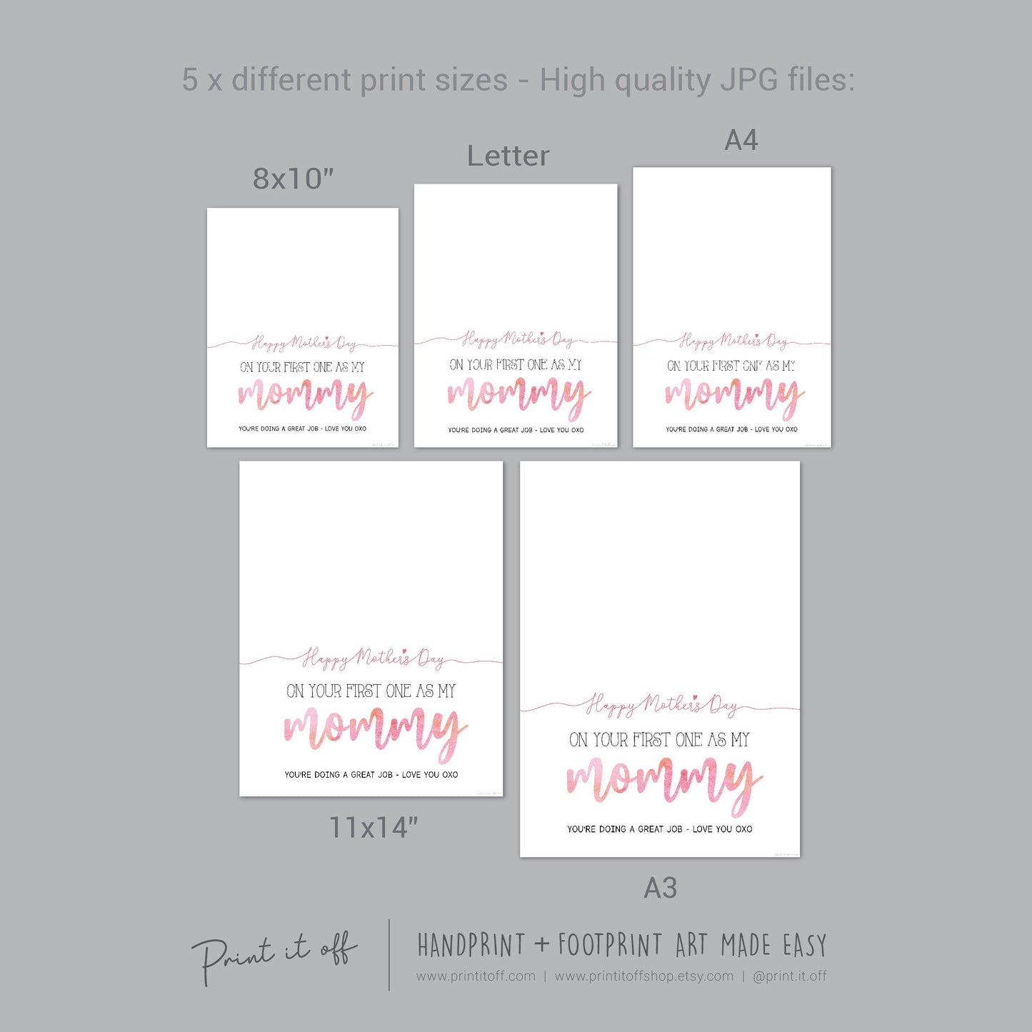 Mommy 1st First Mother's Day Mom / Footprint Handprint Feet Foot Art Craft / Kids Baby Toddler / Keepsake DIY Card / Print It Off