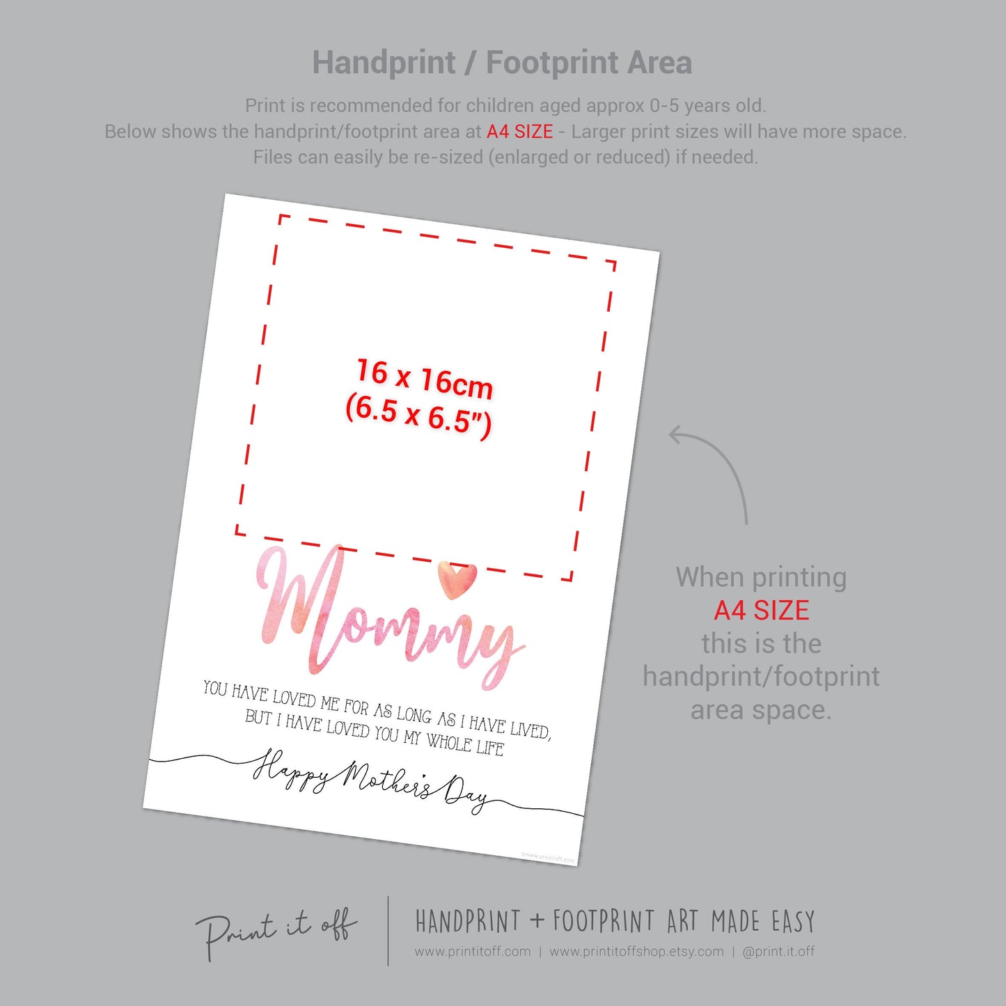 Mommy Happy Mother&#39;s Day Mom / Footprint Handprint Feet Foot Art Craft / Kids Baby Toddler / Keepsake DIY Card / Print It Off