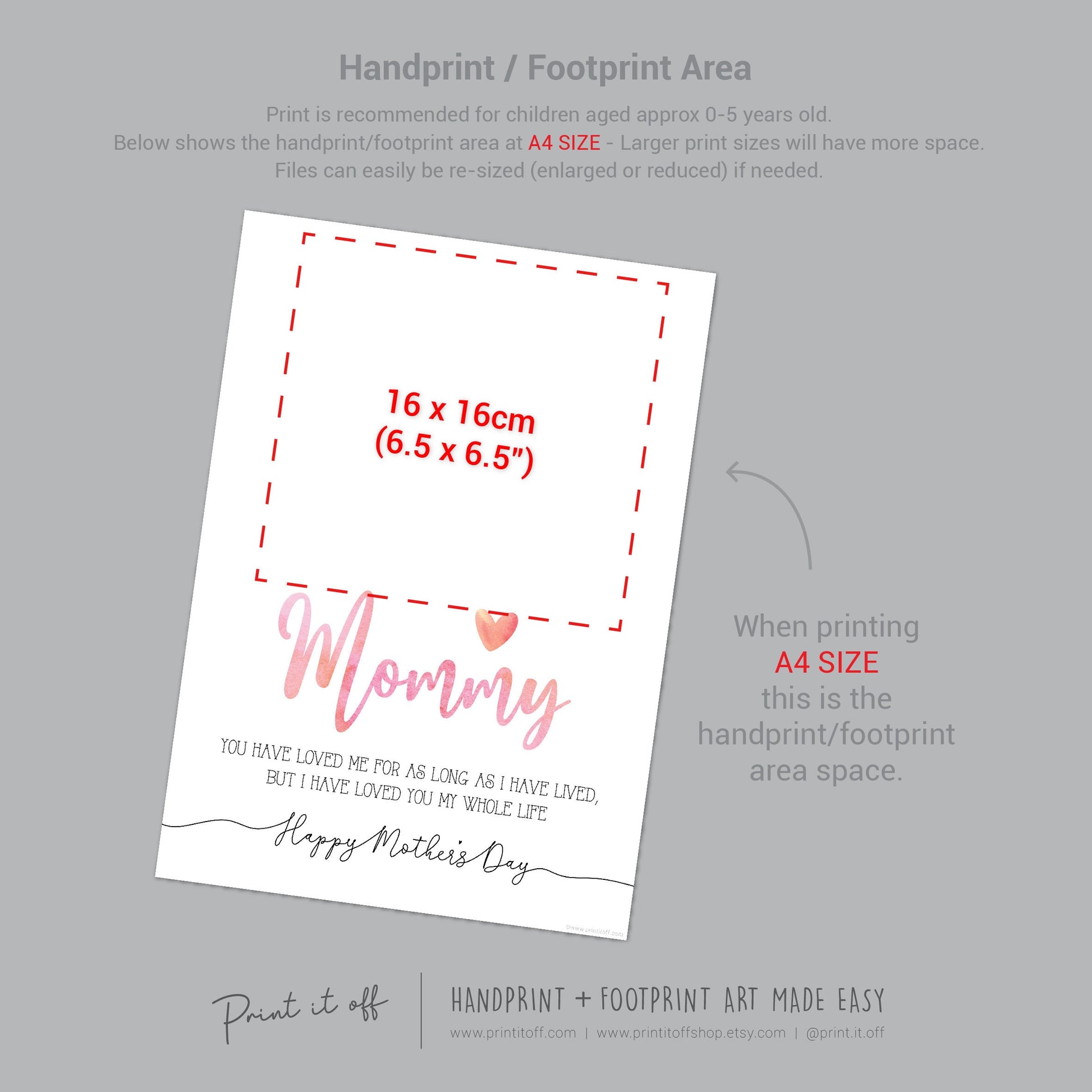 Mommy Happy Mother&#39;s Day Mom / Footprint Handprint Feet Foot Art Craft / Kids Baby Toddler / Keepsake DIY Card / Print It Off