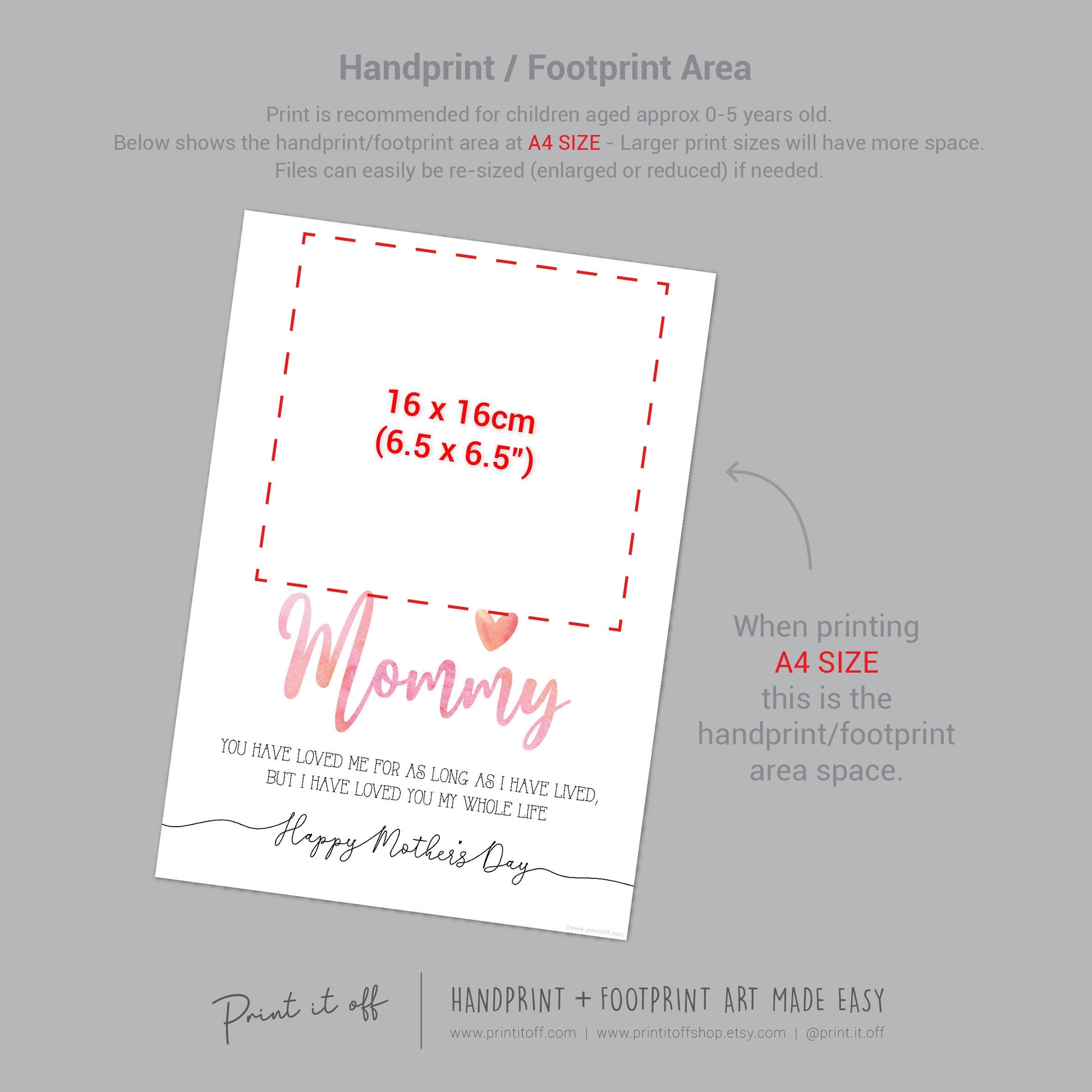 Mommy Happy Mother's Day Mom / Footprint Handprint Feet Foot Art Craft / Kids Baby Toddler / Keepsake DIY Card / Print It Off