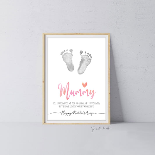 Mummy Happy Mother&#39;s Day Mum / Footprint Handprint Feet Foot Art Craft / Kids Baby Toddler / Keepsake DIY Card / Print It Off