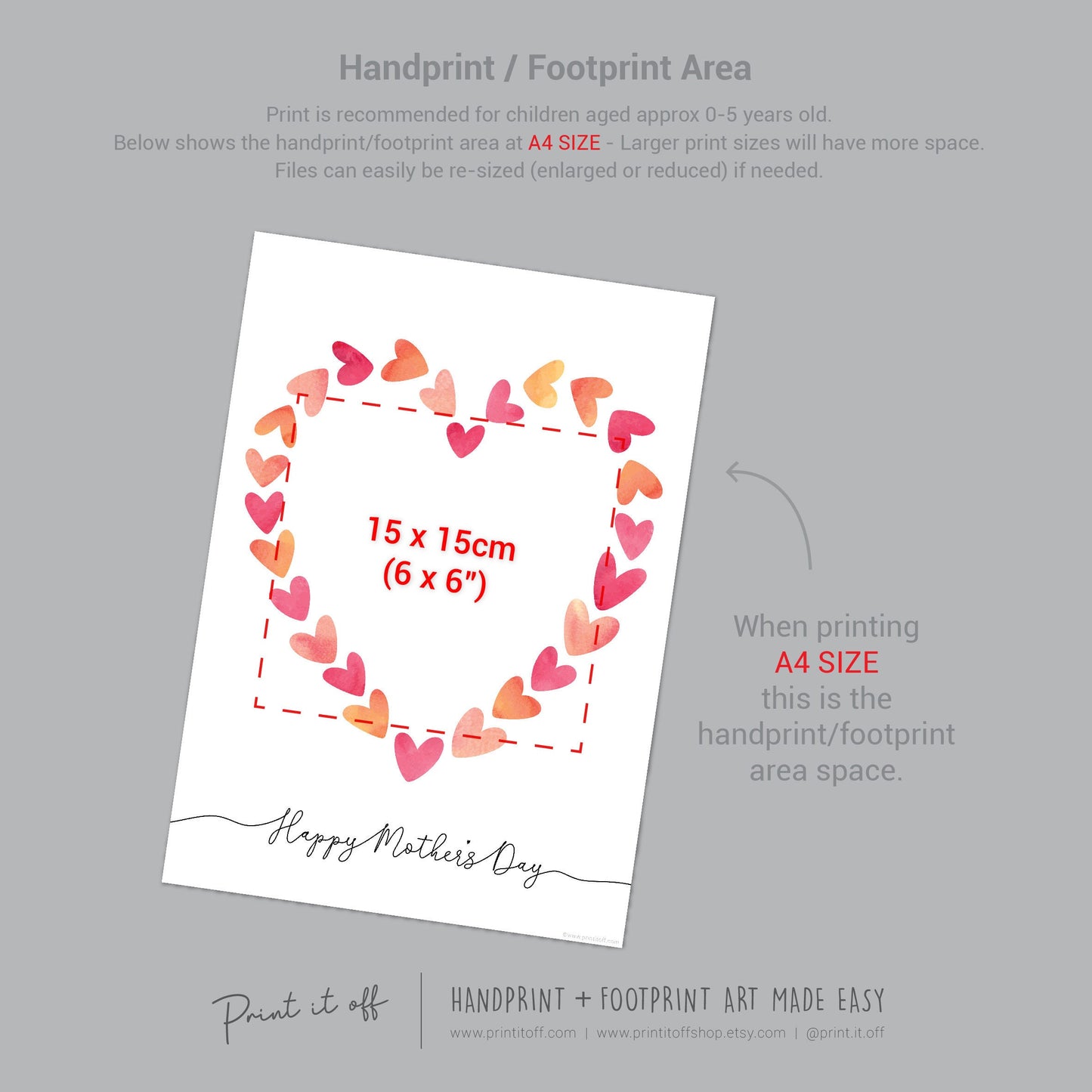 Happy Mother's Day Heart / Footprint Handprint Feet Foot Art Craft / Kids Baby Toddler / Keepsake DIY Card / Print It Off