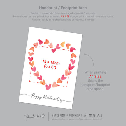Happy Mother&#39;s Day Heart / Footprint Handprint Feet Foot Art Craft / Kids Baby Toddler / Keepsake DIY Card / Print It Off