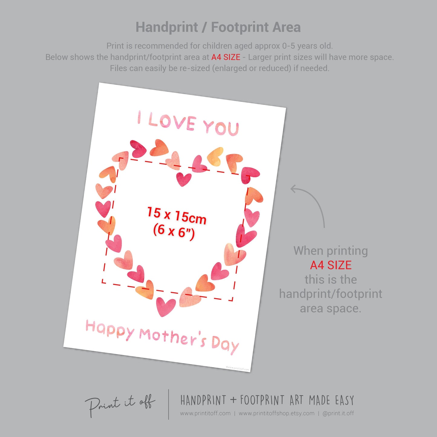 I love You Happy Mother's Day Heart / Footprint Handprint Feet Foot Art Craft / Kids Baby Toddler / Keepsake DIY Card / Print It Off