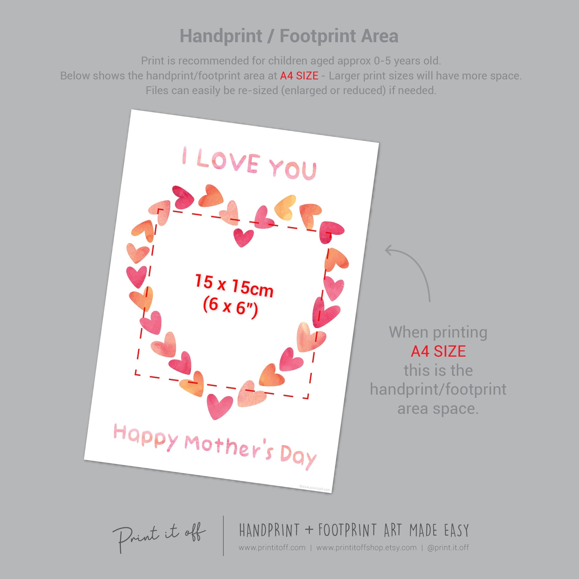 I love You Happy Mother&#39;s Day Heart / Footprint Handprint Feet Foot Art Craft / Kids Baby Toddler / Keepsake DIY Card / Print It Off