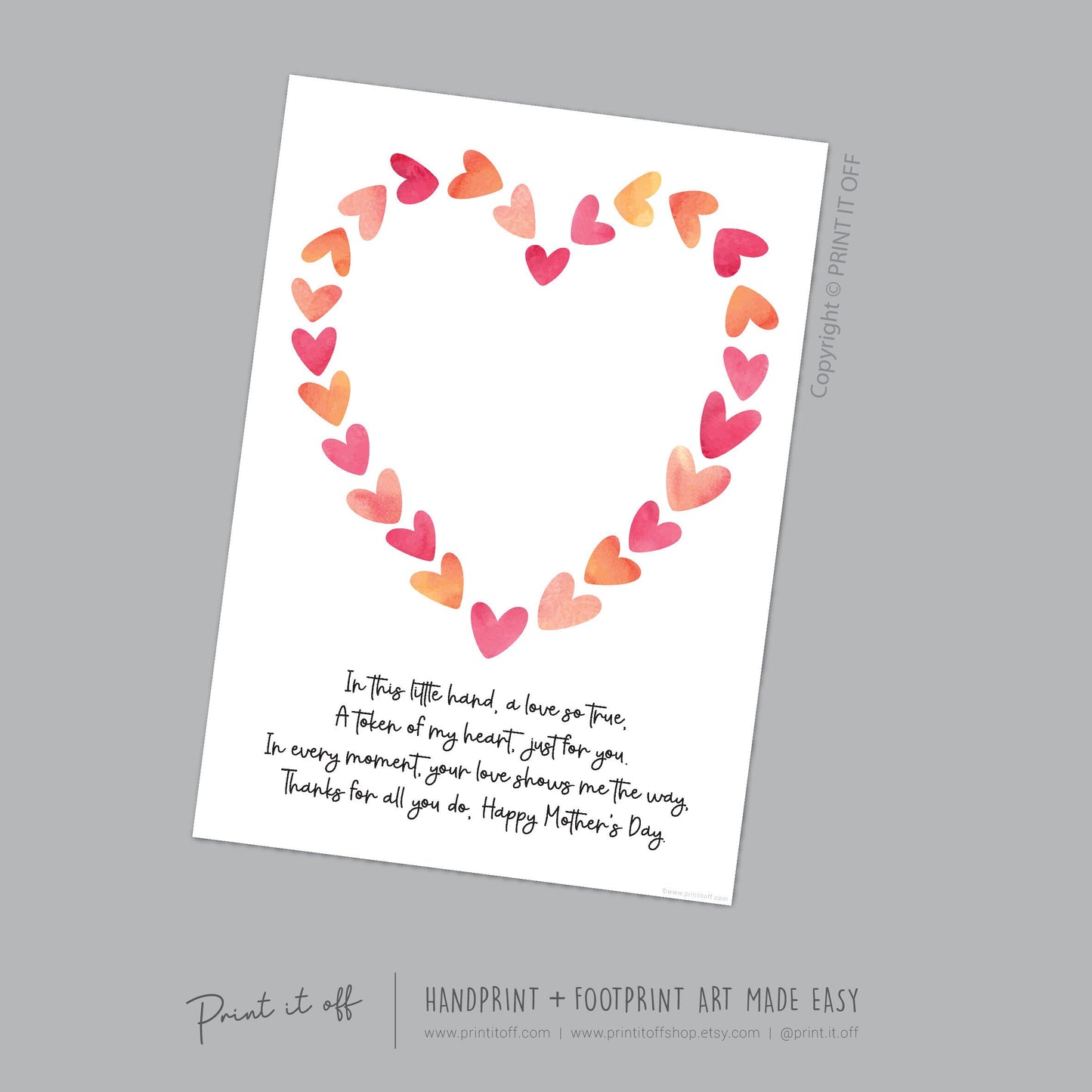Mother&#39;s Day Handprint Poem Heart / Hand Art Craft Template / Kids Baby Toddler / Keepsake DIY Card / Print It Off