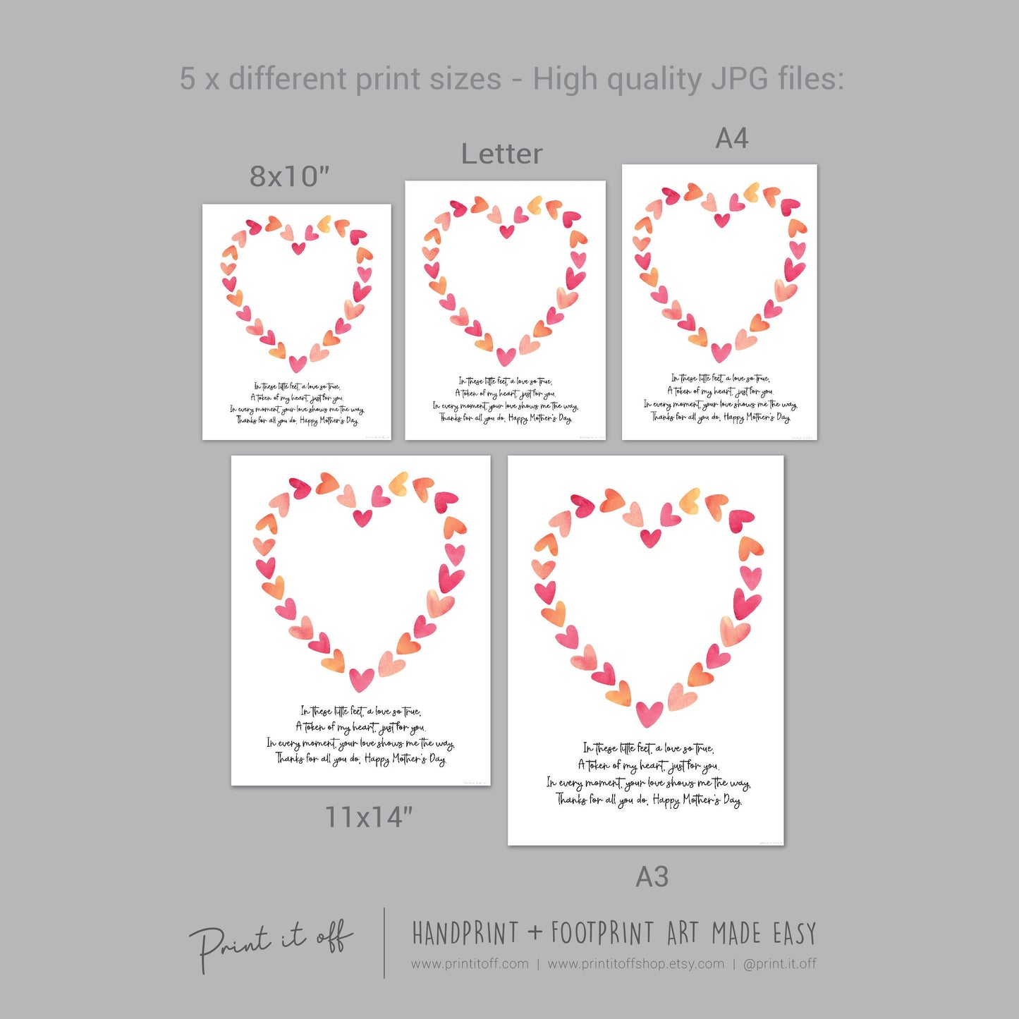 Mother's Day Little Feet Poem Heart / Handprint Art Craft Template / Kids Baby Toddler / Keepsake DIY Card / Print It Off