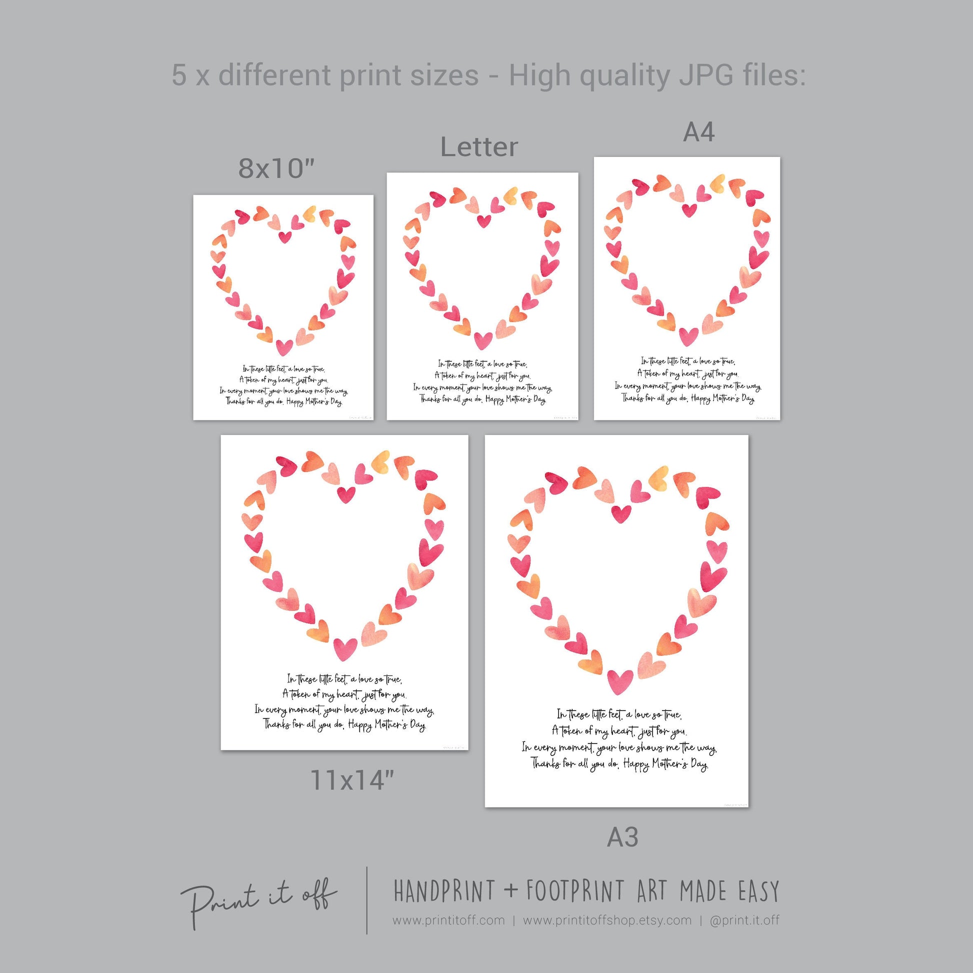 Mother's Day Little Feet Poem Heart / Handprint Art Craft Template / Kids Baby Toddler / Keepsake DIY Card / Print It Off