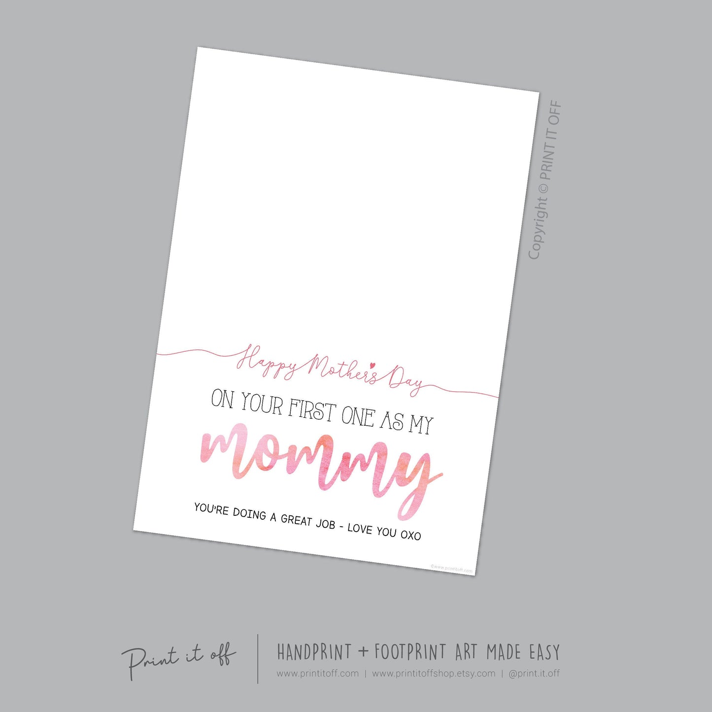 Mommy 1st First Mother&#39;s Day Mom / Footprint Handprint Feet Foot Art Craft / Kids Baby Toddler / Keepsake DIY Card / Print It Off