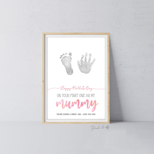 Mummy 1st First Mother&#39;s Day Mum / Footprint Handprint Feet Foot Art Craft / Kids Baby Toddler / Keepsake DIY Card / Print It Off