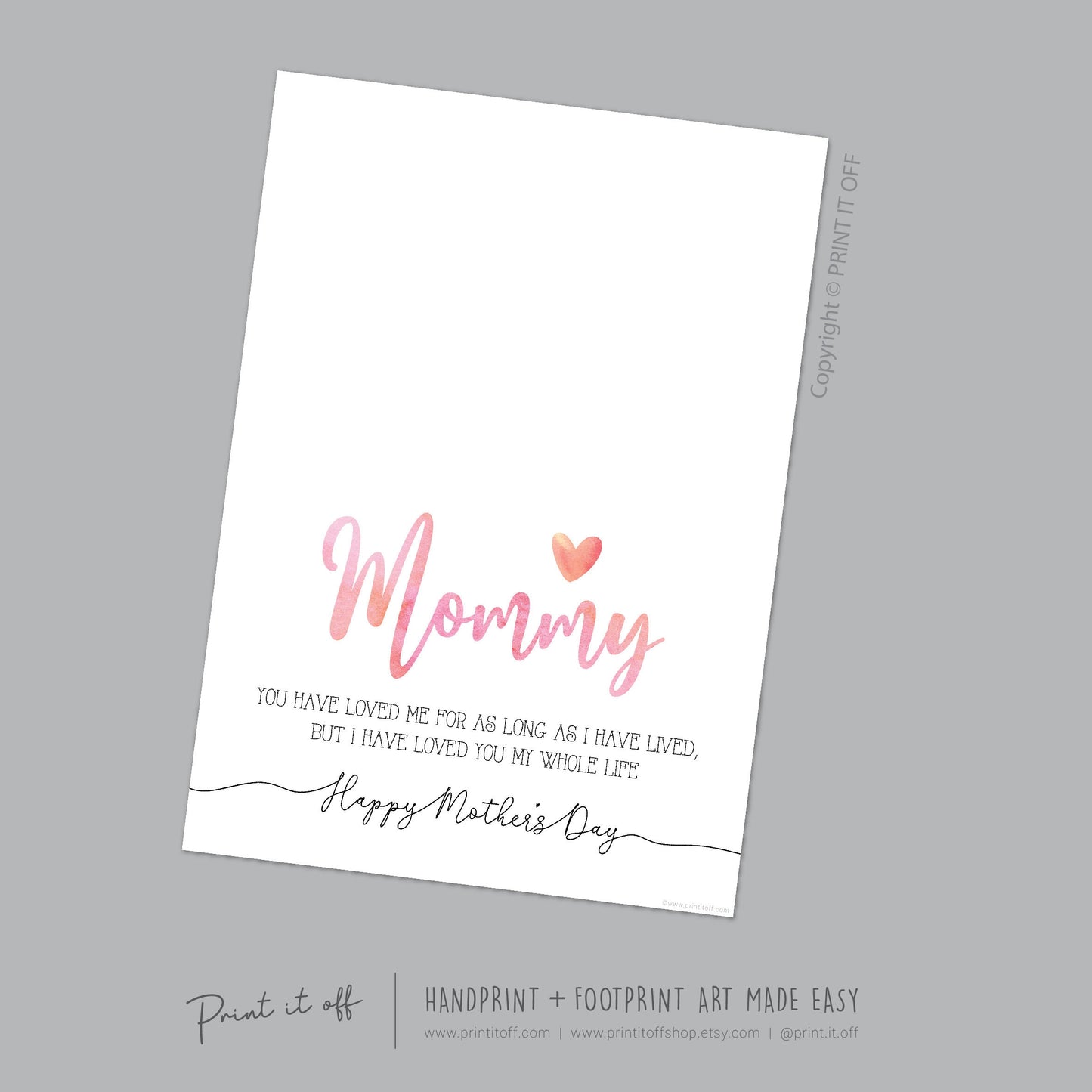 Mommy Happy Mother&#39;s Day Mom / Footprint Handprint Feet Foot Art Craft / Kids Baby Toddler / Keepsake DIY Card / Print It Off