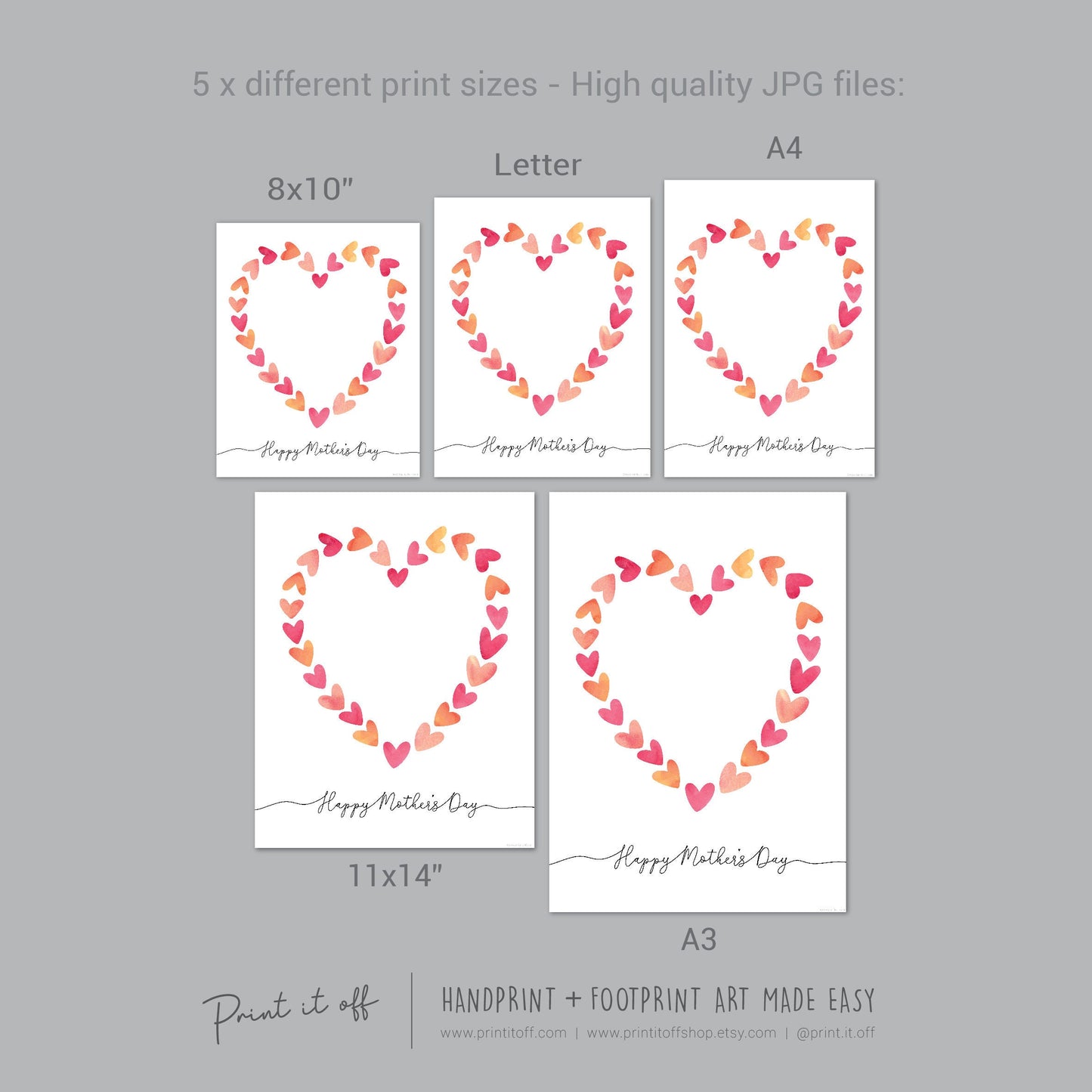 Happy Mother's Day Heart / Footprint Handprint Feet Foot Art Craft / Kids Baby Toddler / Keepsake DIY Card / Print It Off