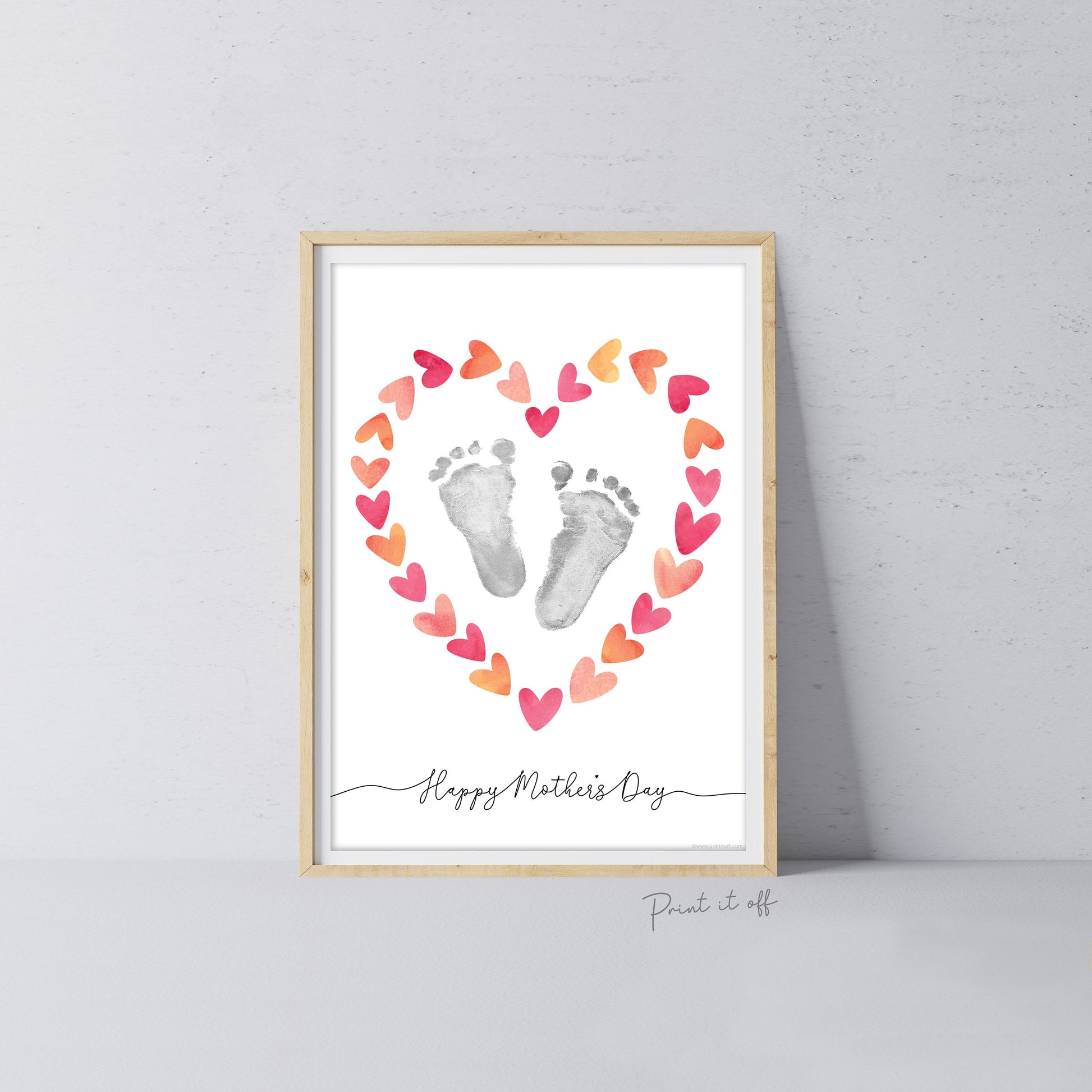 Happy Mother's Day Heart / Footprint Handprint Feet Foot Art Craft / Kids Baby Toddler / Keepsake DIY Card / Print It Off