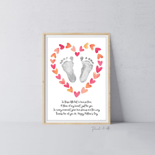 Mother&#39;s Day Little Feet Poem Heart / Handprint Art Craft Template / Kids Baby Toddler / Keepsake DIY Card / Print It Off