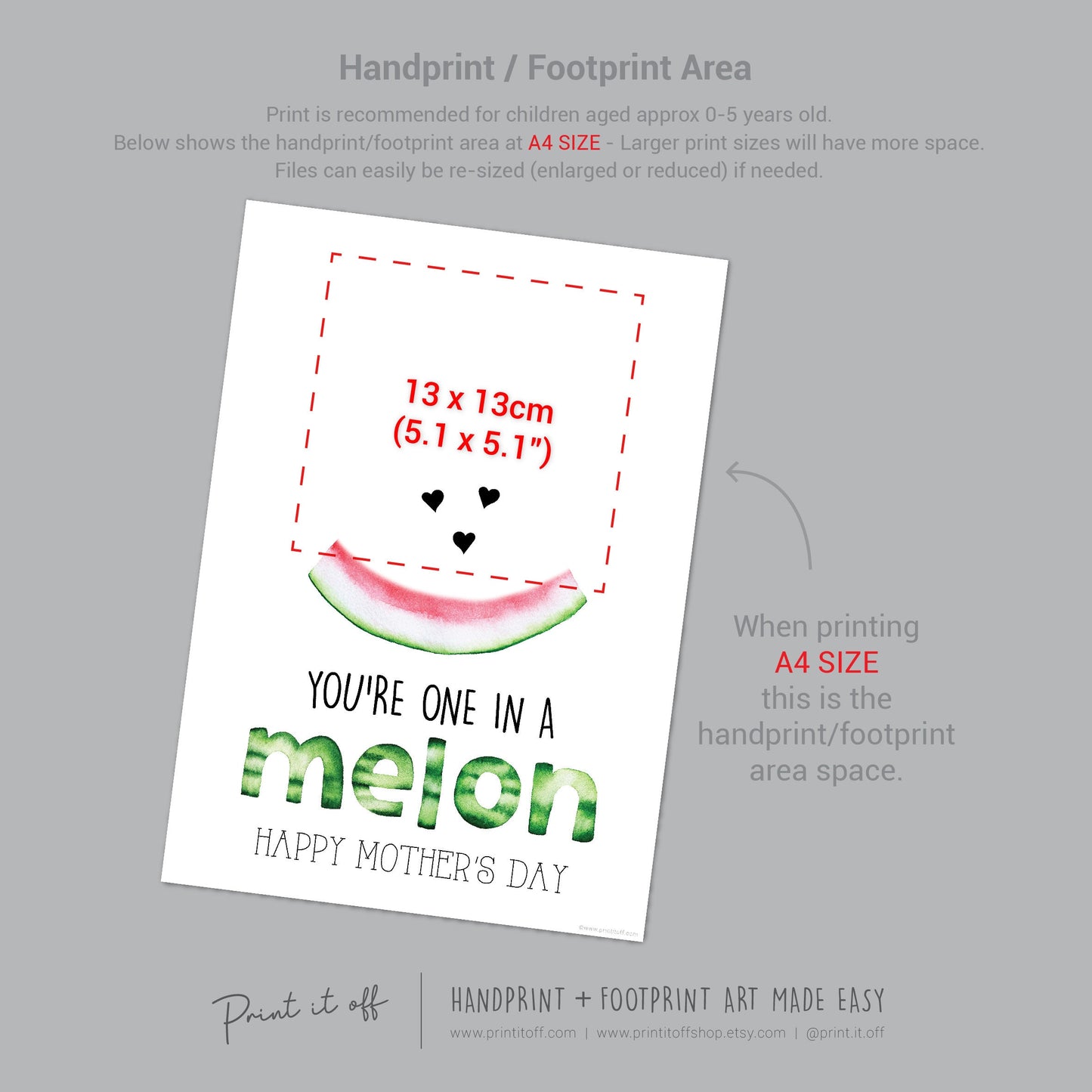 One In A Melon Million Happy / Mother's Day / Handprint Hand Art Craft / Kids Baby Toddler / Keepsake DIY Card / Print It Off