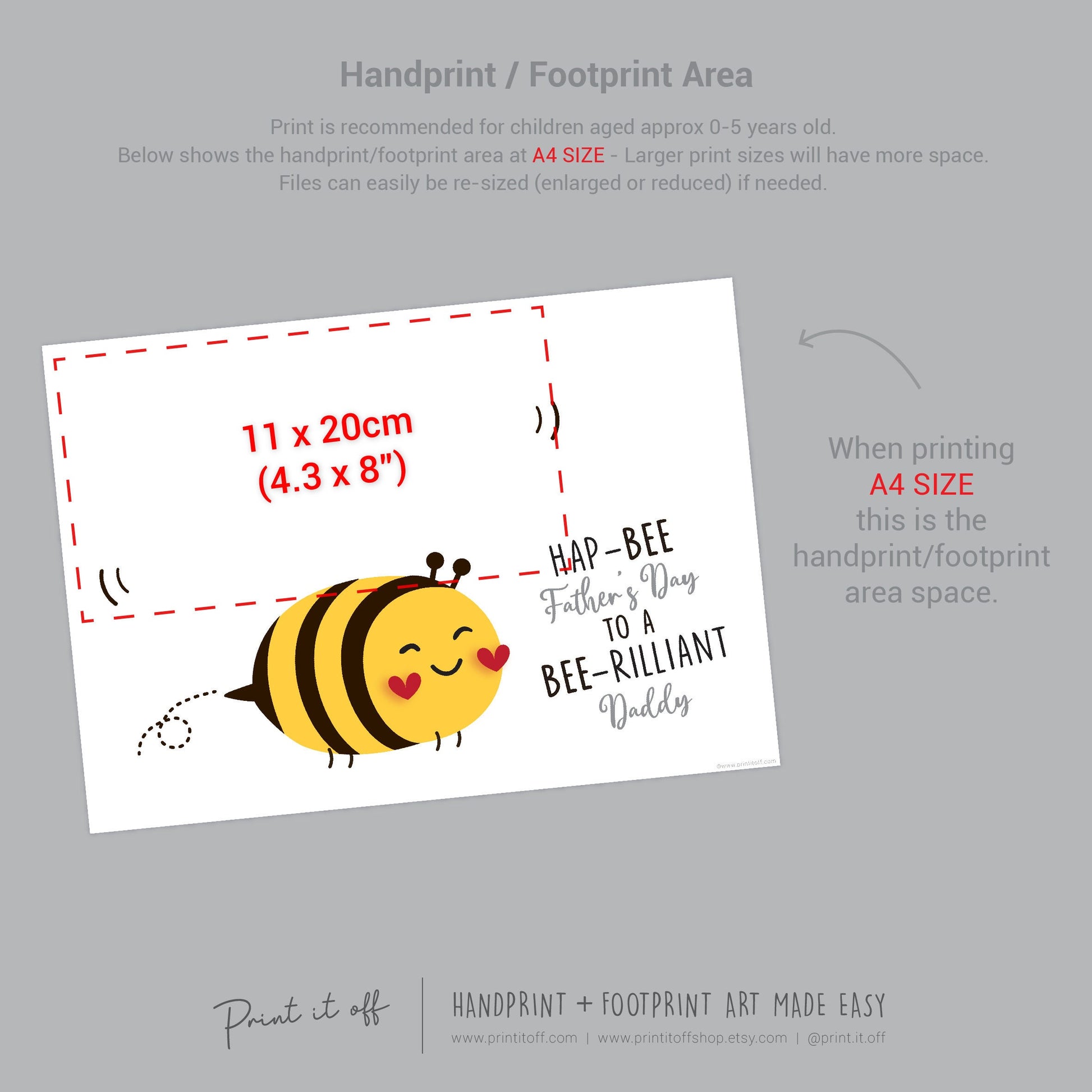 BEE Daddy Dad / Handprint Footprint Art Craft / Fathers Day Bumble Bee Wings / DIY Card Gift / Kids Baby Toddler / Print it Off 0869