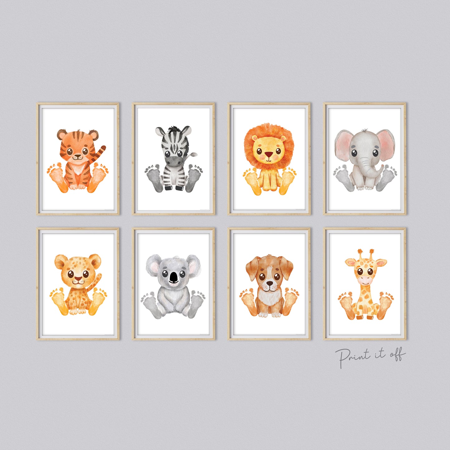 Baby Footprint Art Prints / Animal Animals / DIY Gift Craft Keepsake Memory Nursery Wall Decor / Newborn Toddler Foot / Print it Off