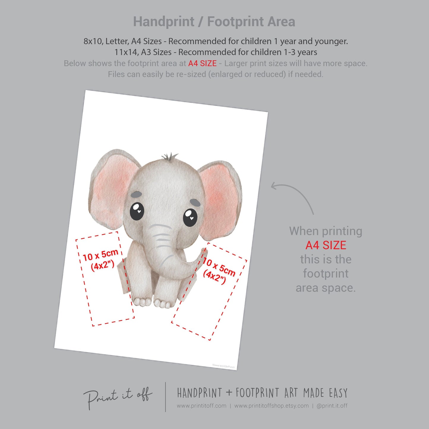 Baby Footprint Art Print / Elephant Animal / DIY Gift Craft Keepsake Memory Nursery Wall Decor / Newborn Toddler Foot / Print it Off