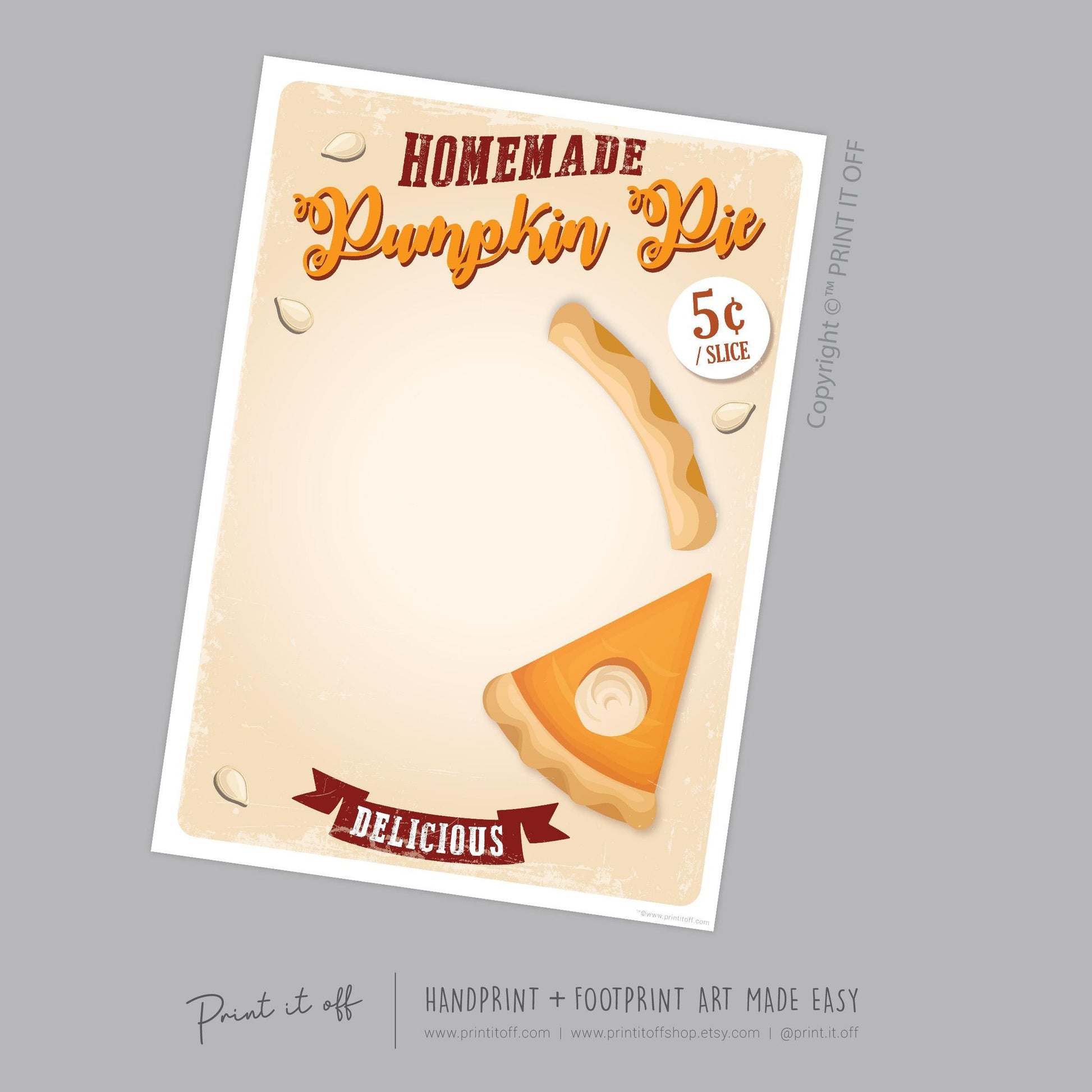 Pumpkin Pie Footprint Foot Hand Art Craft / Thanksgiving Fall Autumn Farm Sign Decor / Toddler Baby Memory Keepsake / Print It Off