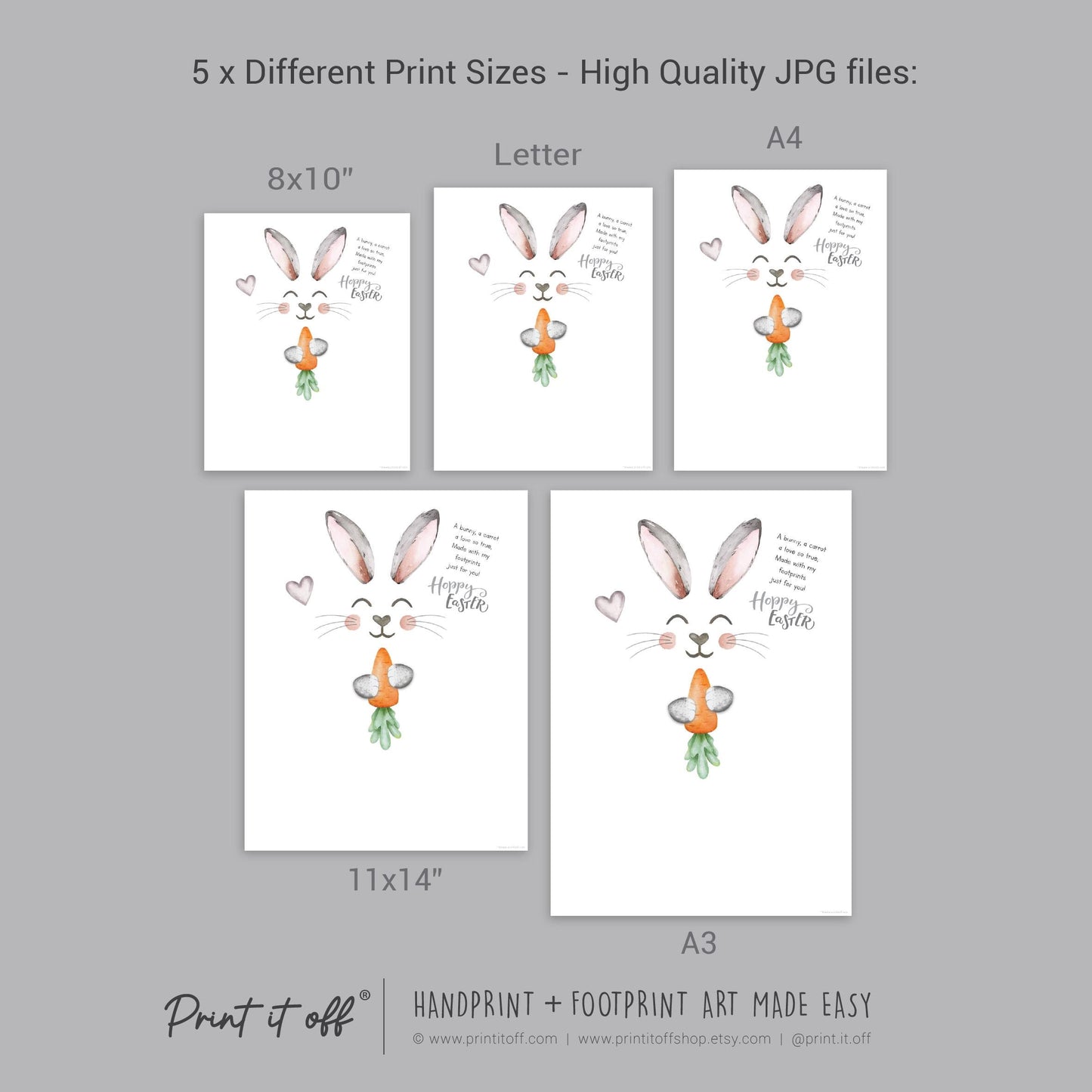Hoppy Easter / Footprint Art / Cute Bunny Feet Foot Carrot Happy Poem / Kids Baby Toddler / Keepsake Craft DIY Gift Card Print It Off