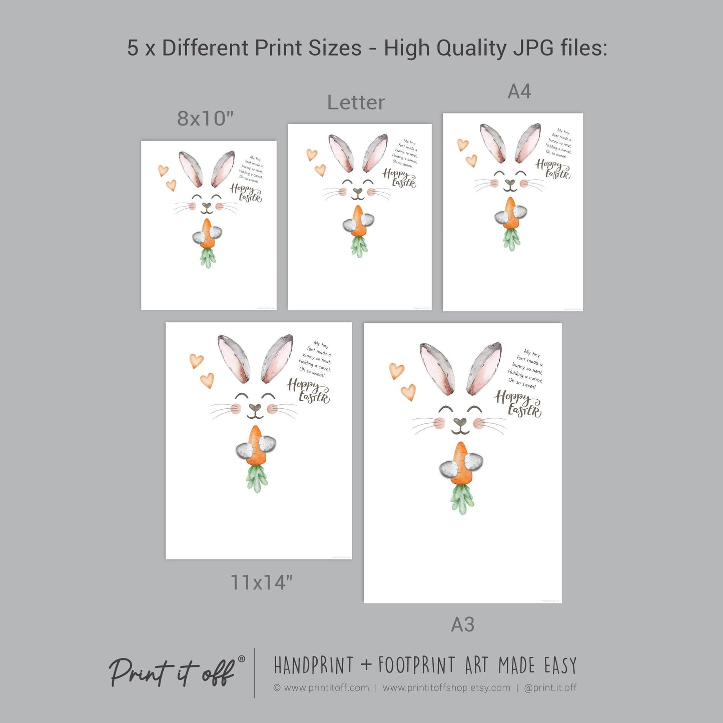 Hoppy Easter / Footprint Art / Cute Bunny Feet Foot Carrot / Kids Baby Toddler / Keepsake Memory Craft DIY Gift Card Print It Off