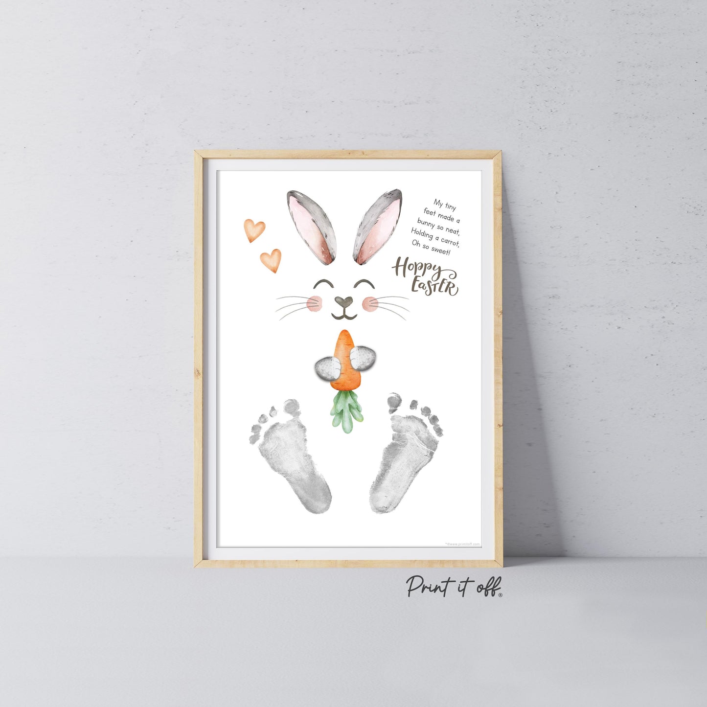 Hoppy Easter / Footprint Art / Cute Bunny Feet Foot Carrot / Kids Baby Toddler / Keepsake Memory Craft DIY Gift Card Print It Off