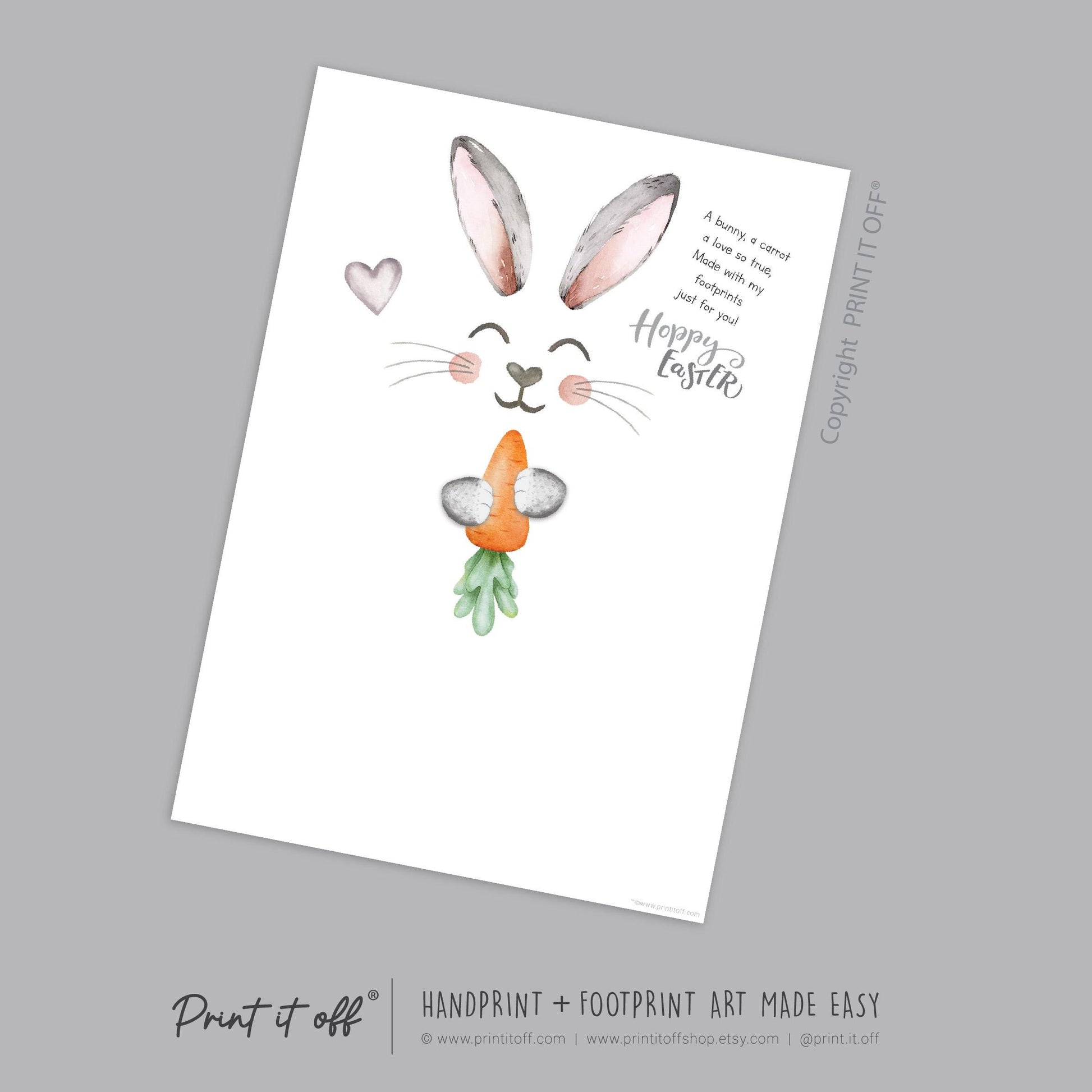 Hoppy Easter / Footprint Art  / Cute Bunny Feet Foot Carrot Happy Poem / Kids Baby Toddler / Keepsake Craft DIY Gift Card Print It Off