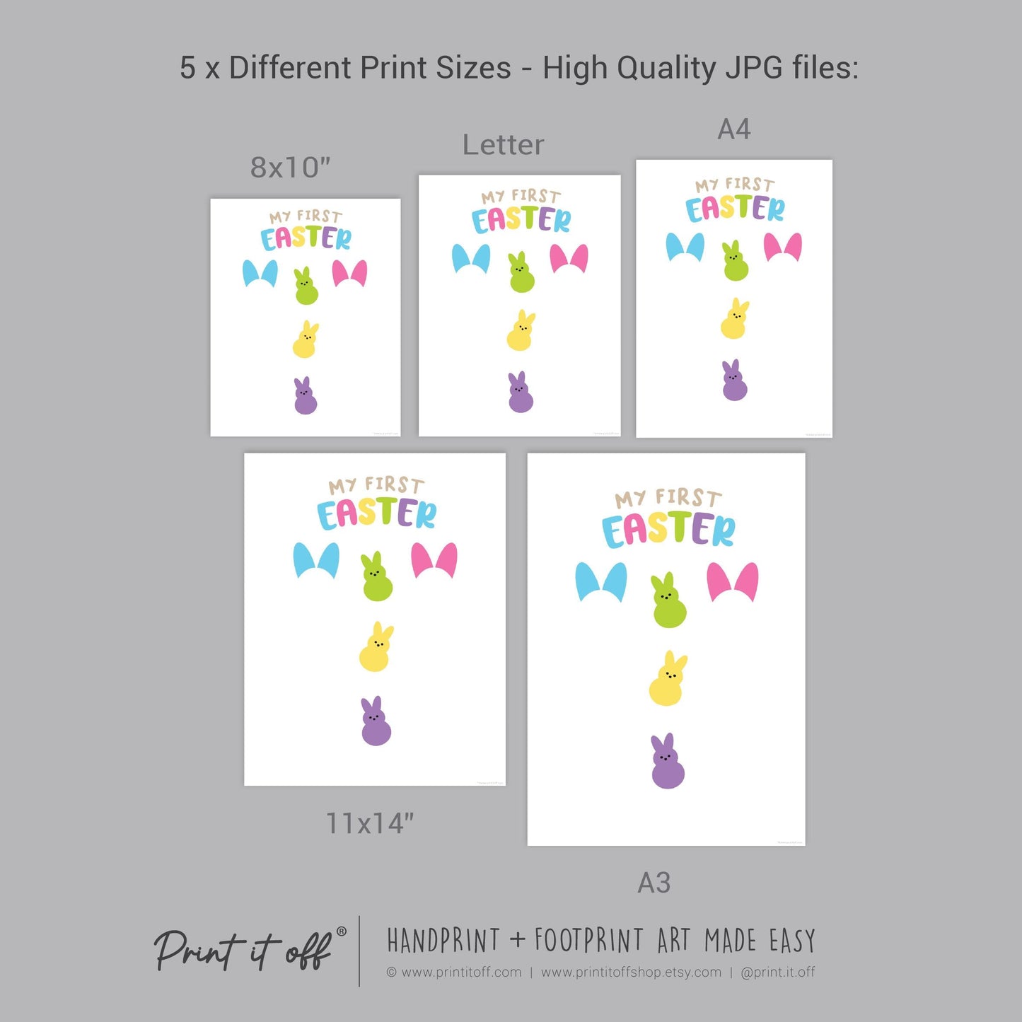 First 1st Easter Peeps / Footprint Art / Bunny Feet Foot / Kids Baby Toddler / Keepsake Memory Craft Gift Card Print It Off